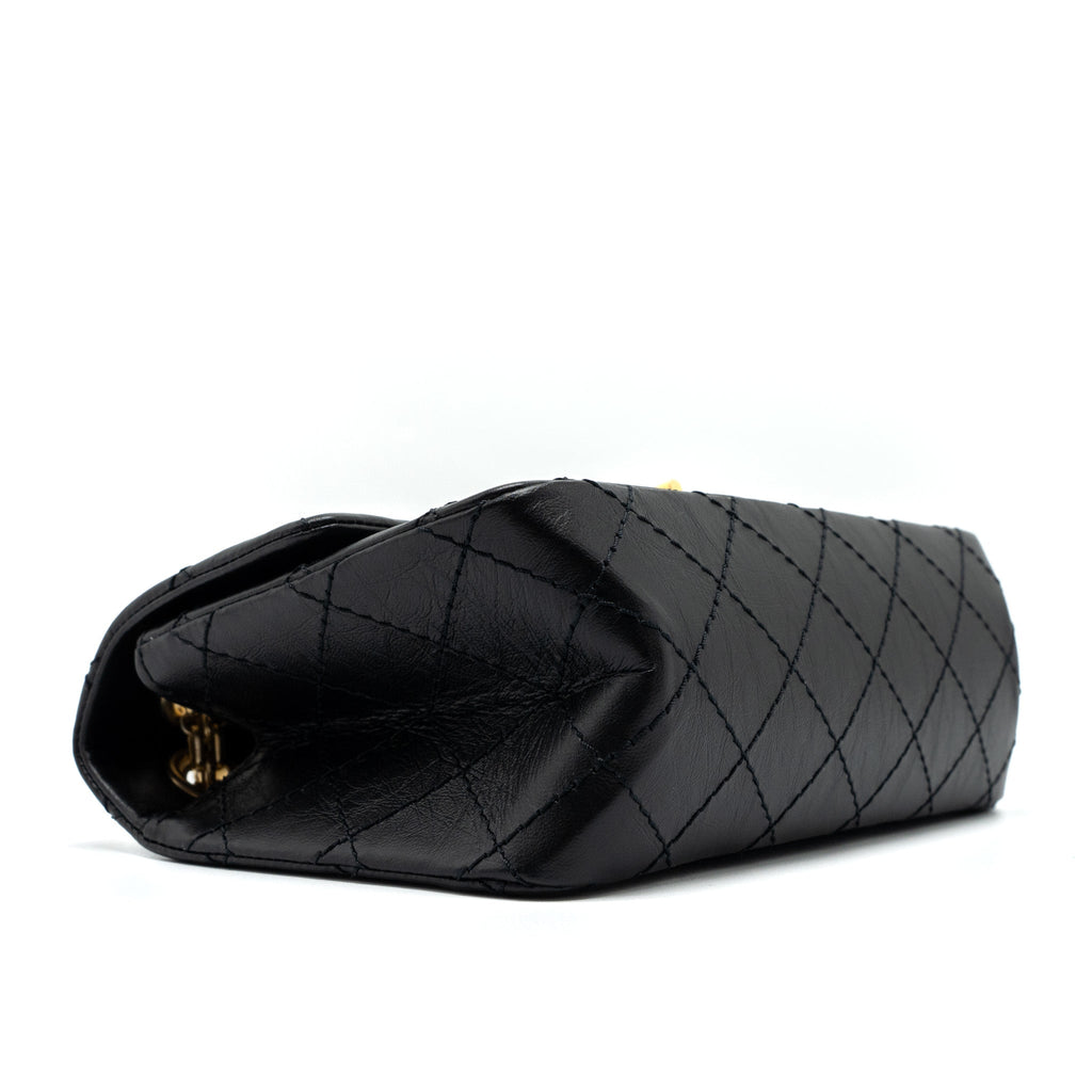 CHANEL MINI 2.55 REISSUE FLAP BAG AGED CALFSKIN BLACK GHW (MICROCHIP)
