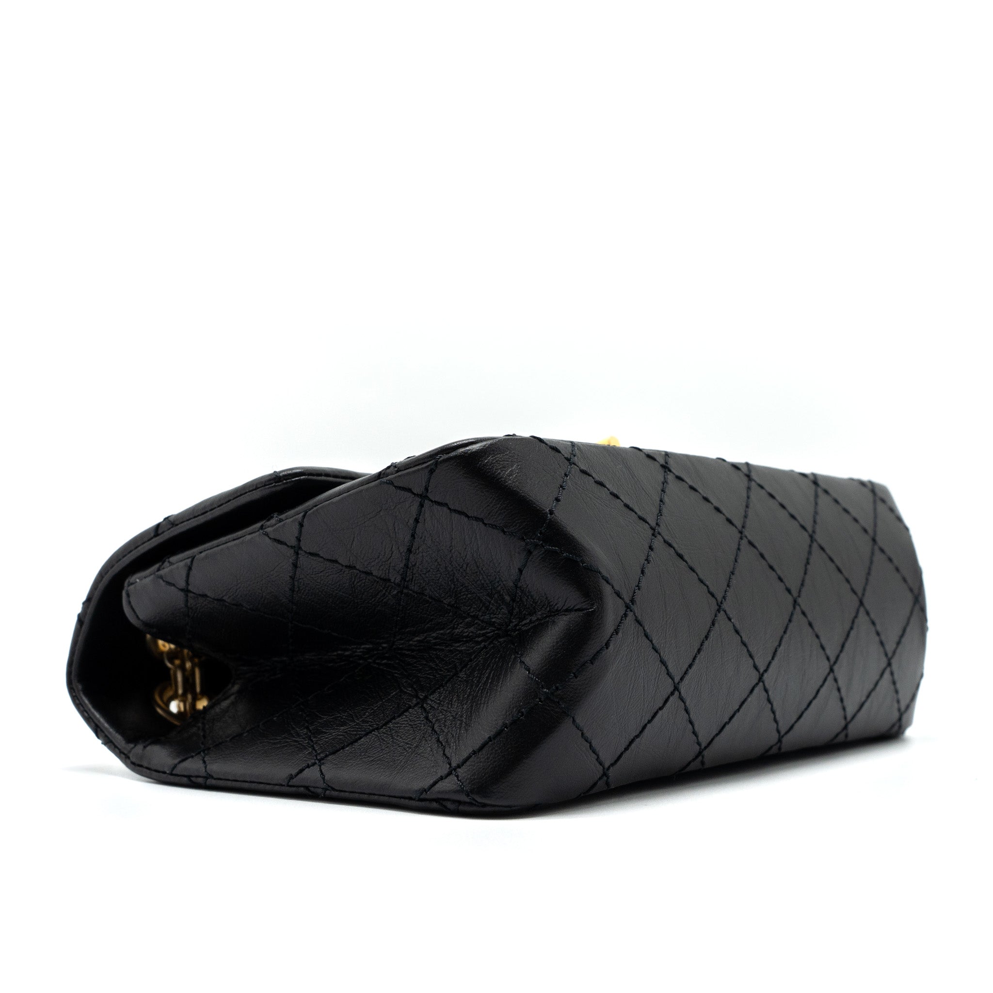CHANEL MINI 2.55 REISSUE FLAP BAG AGED CALFSKIN BLACK GHW (MICROCHIP)