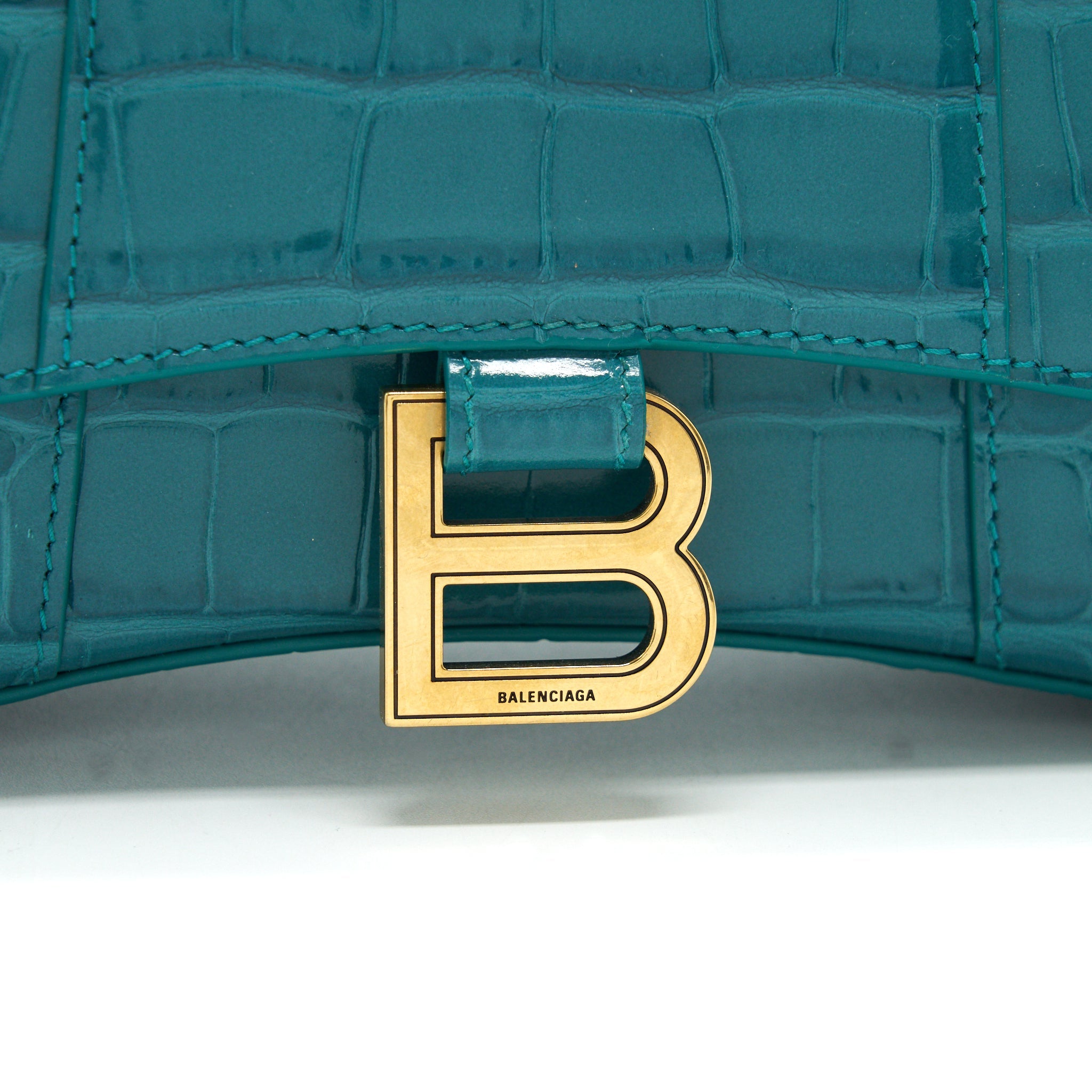 BALENCIAGA HOURGLASS XS CROC-EFFECT LEATHER BLUE