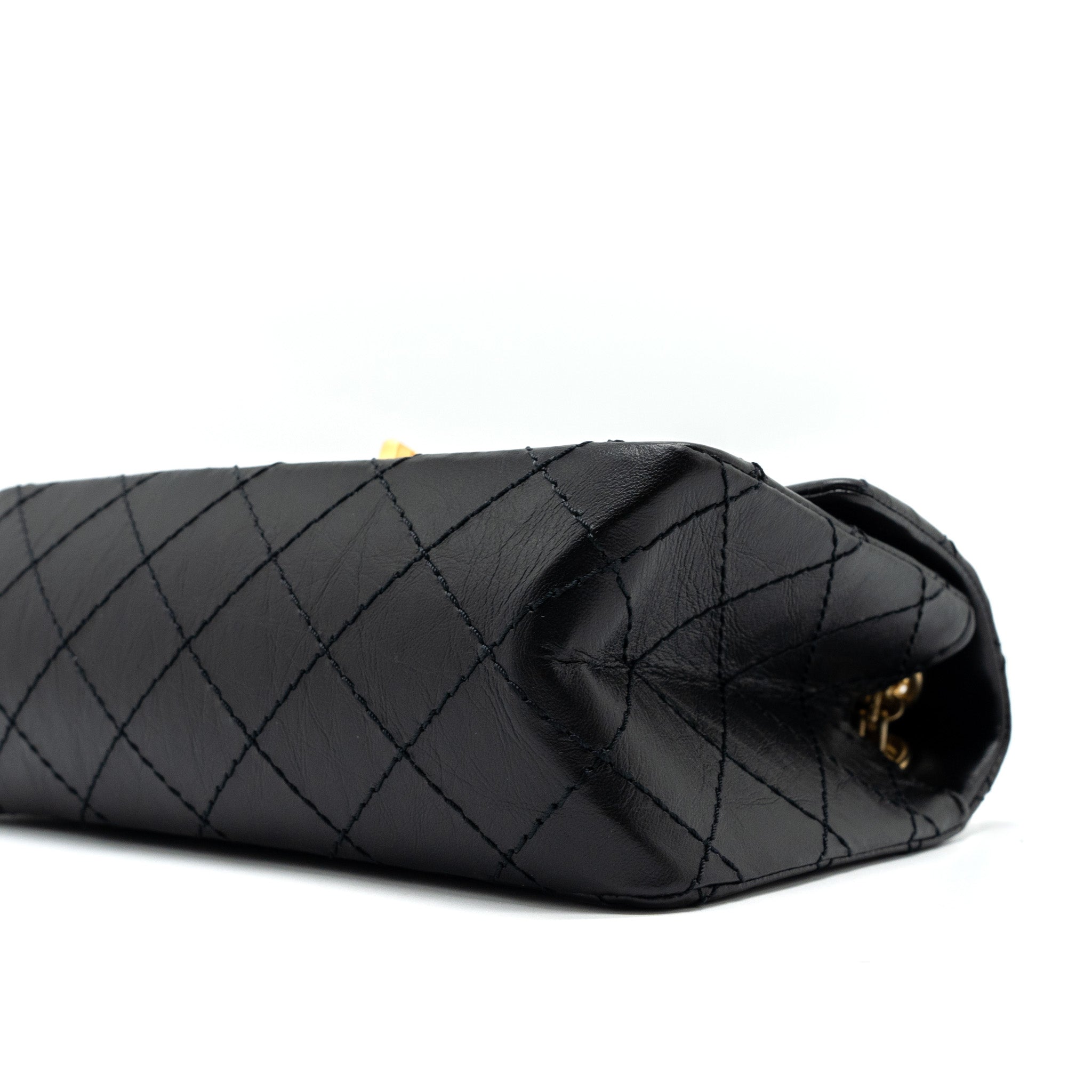 CHANEL MINI 2.55 REISSUE FLAP BAG AGED CALFSKIN BLACK GHW (MICROCHIP)