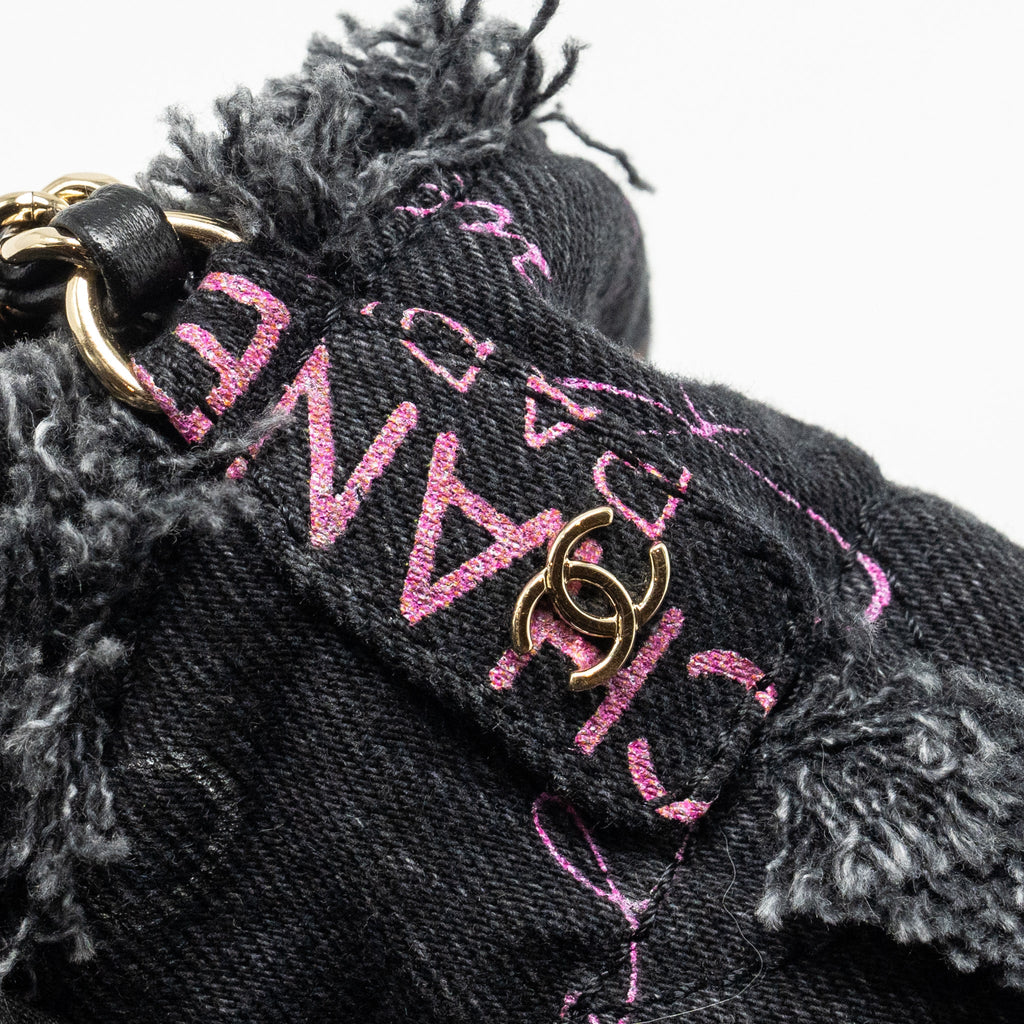 CHANEL SMALL BUCKET BAG DENIM BLACK LGHW (MICROCHIP)