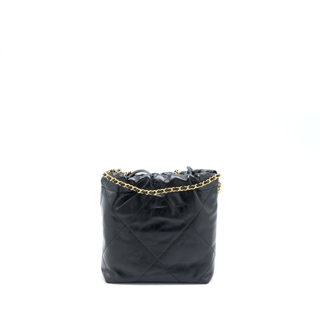 CHANEL 23S MINI 22 BAG WITH PEARL SHINY CALFSKIN BLACK BRUSHED GHW (MICROCHIP)