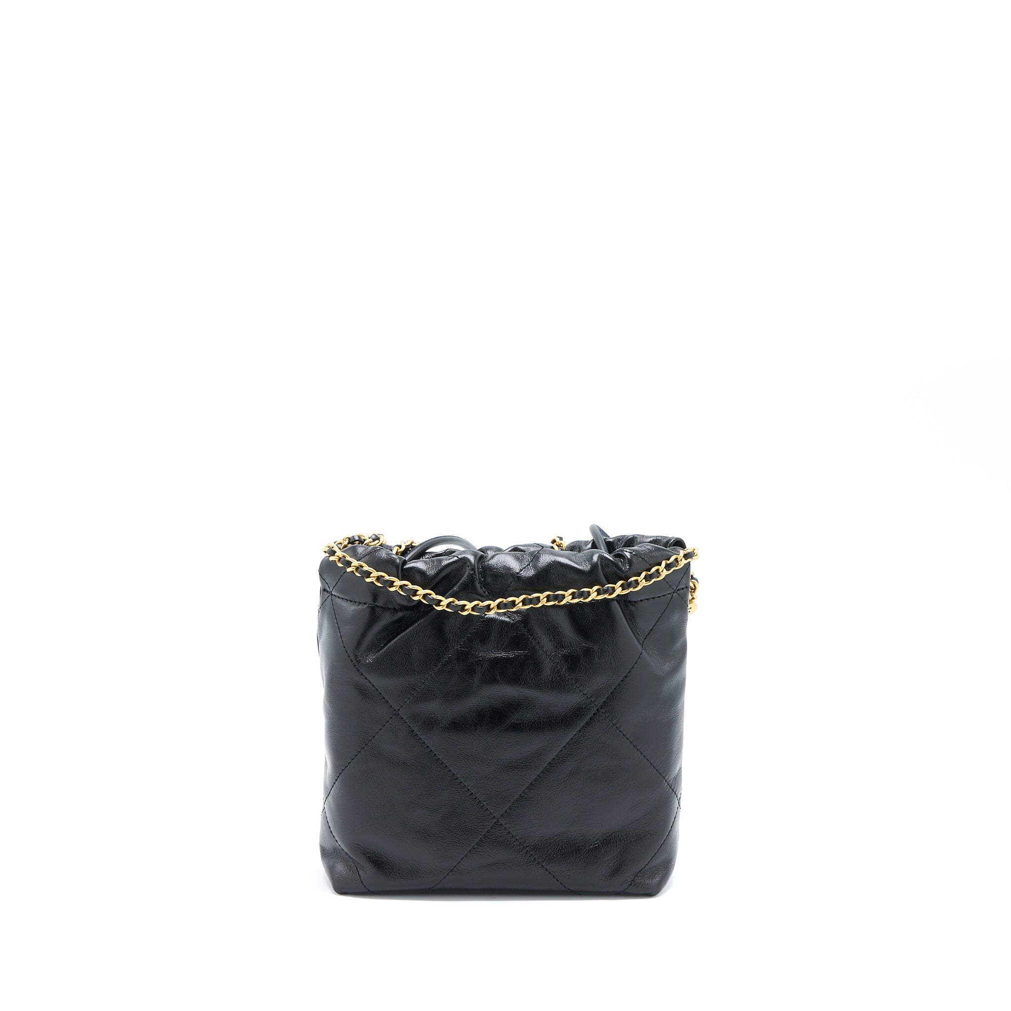 CHANEL 23S MINI 22 BAG WITH PEARL SHINY CALFSKIN BLACK BRUSHED GHW (MICROCHIP)
