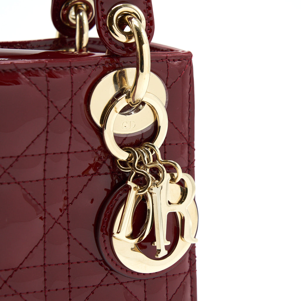 DIOR LADY DIOR MINI PATENT RED LGHW