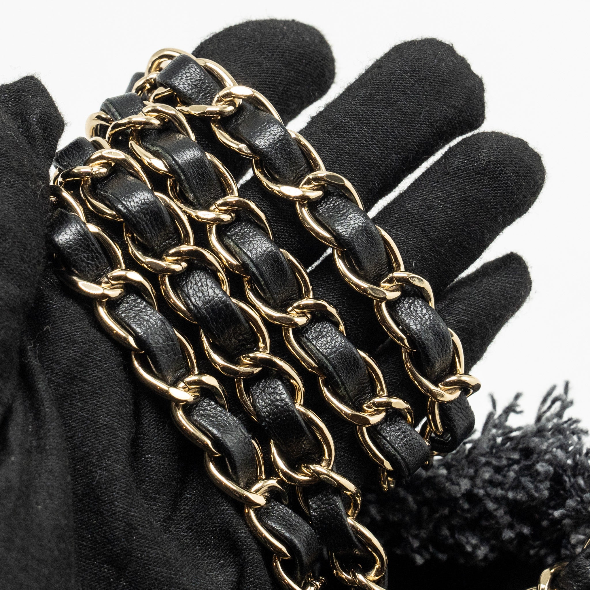 CHANEL SMALL BUCKET BAG DENIM BLACK LGHW (MICROCHIP)