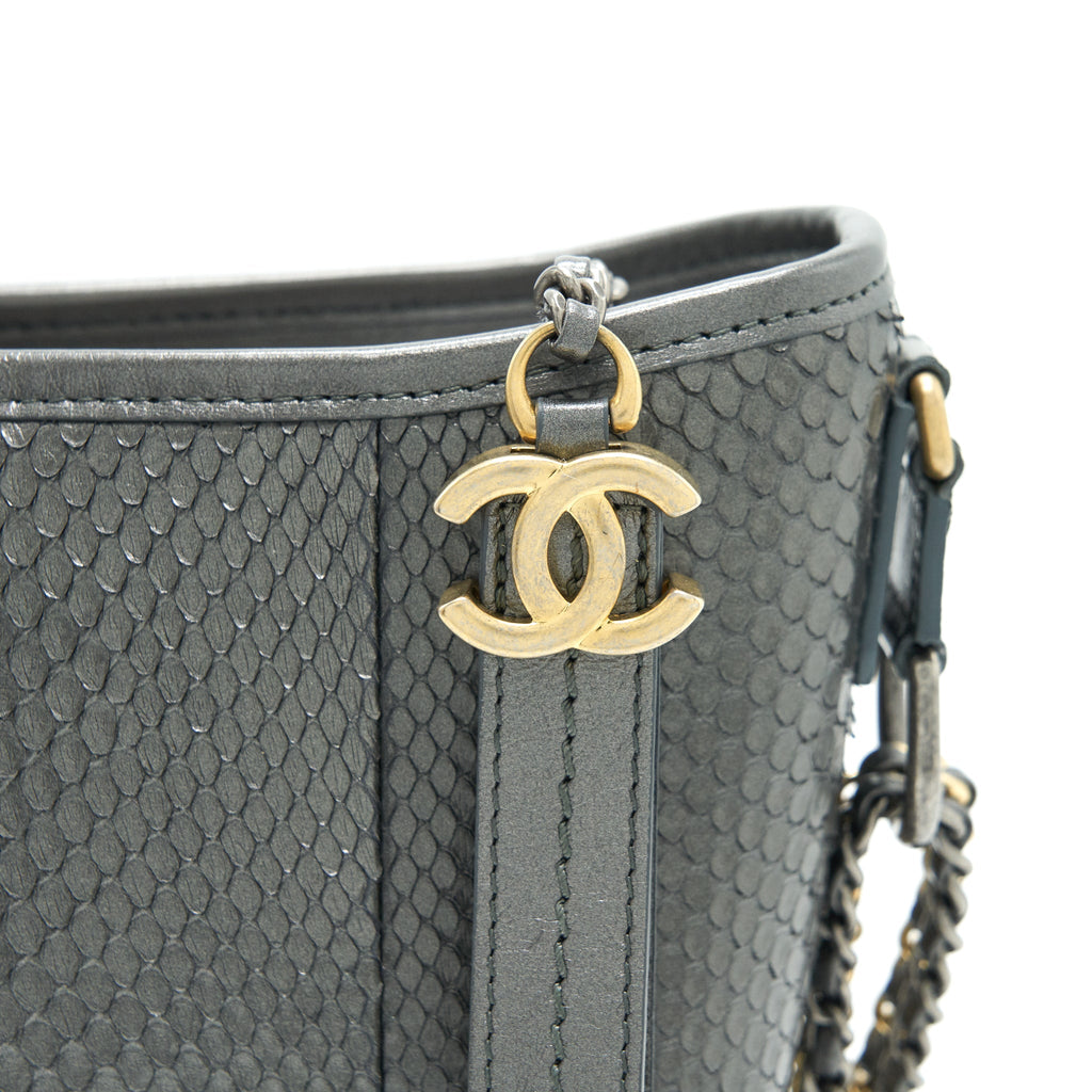 CHANEL PYTHON LEATHER GABRIELLE HOBO BAG METALLIC GREY