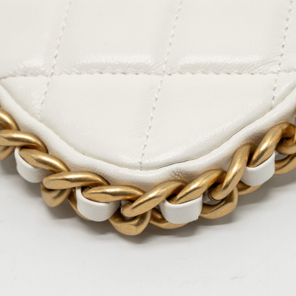 CHANEL QUILTED CC PURSE WITH CHAIN SHINY CRUMPLED LAMBSKIN WHITE GHW (MICROCHIP)