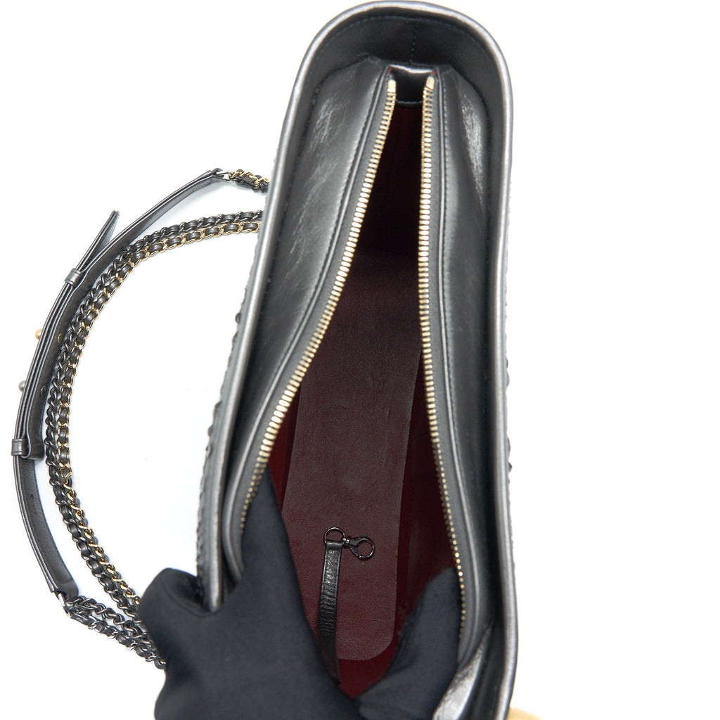 CHANEL PYTHON LEATHER GABRIELLE HOBO BAG METALLIC GREY