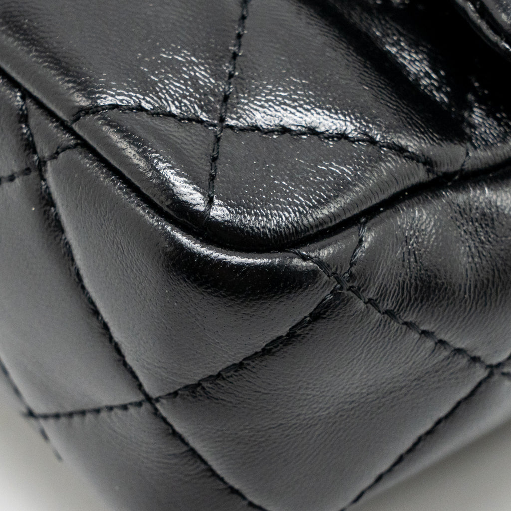 CHANEL TOP HANDLE FLAP BAG SHINY LAMBSKIN BLACK GHW (MICROCHIP)