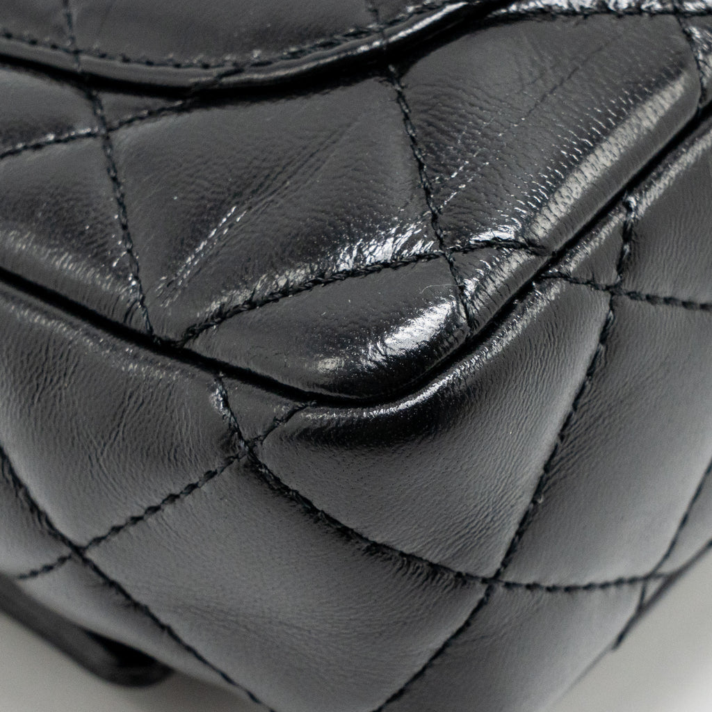 CHANEL TOP HANDLE FLAP BAG SHINY LAMBSKIN BLACK GHW (MICROCHIP)