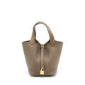 HERMES PICOTIN 18 LOCK BAG CLEMENCE LEATHER ETOUPE WITH GHW