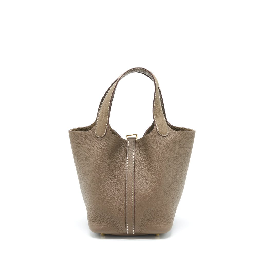 HERMES PICOTIN 18 LOCK BAG CLEMENCE LEATHER ETOUPE WITH GHW
