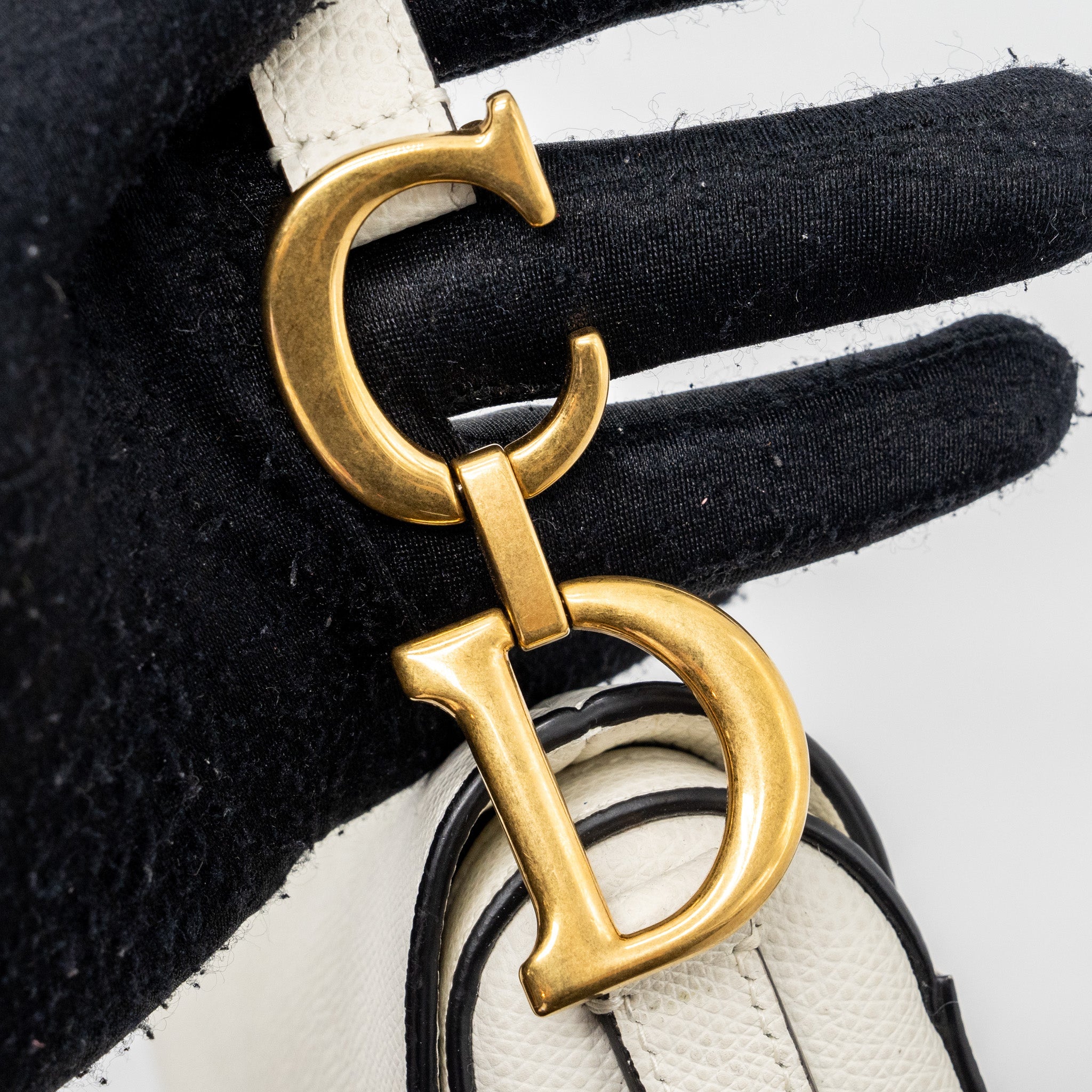 DIOR MINI SADDLE BAG GRAINED CALFSKIN WHITE GHW