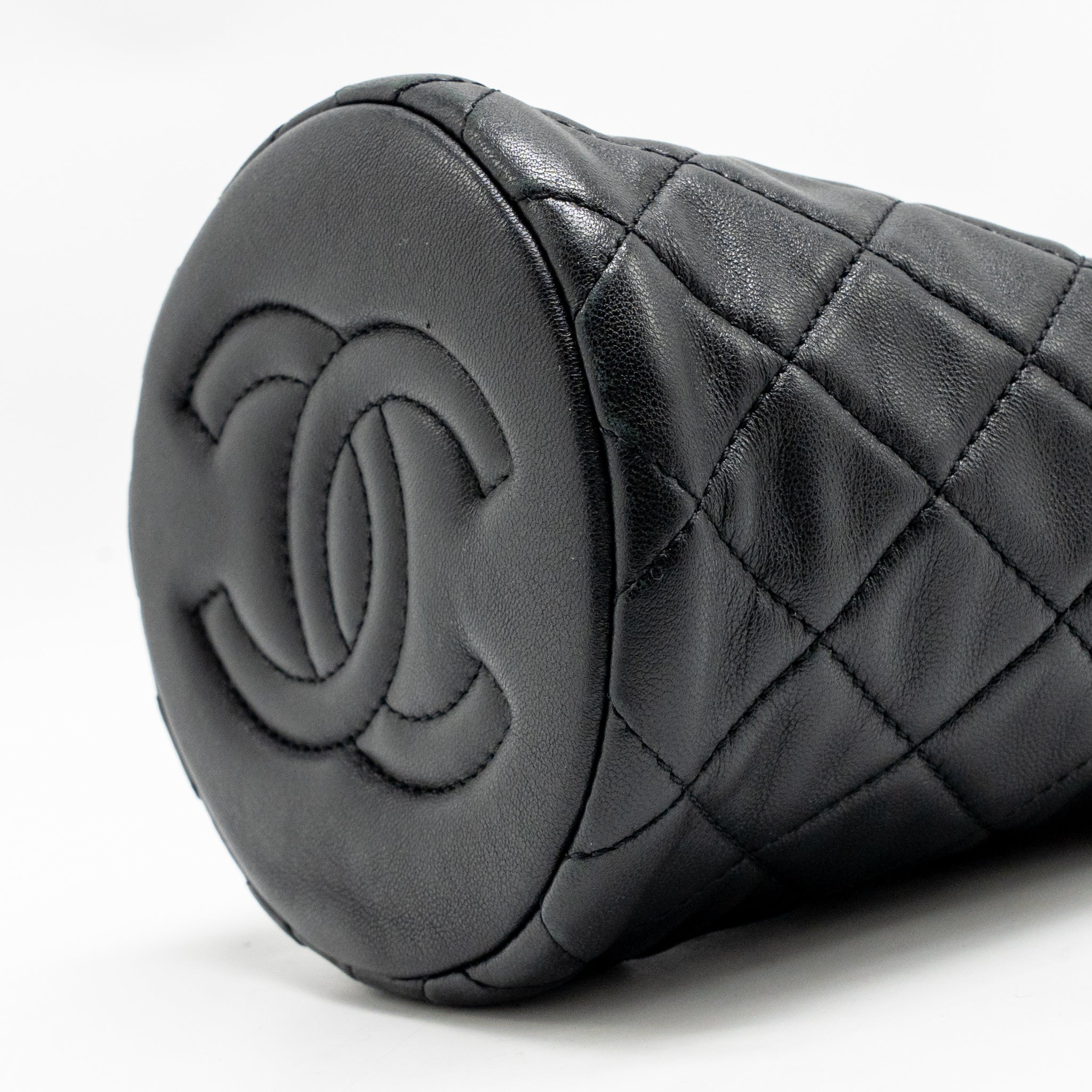 CHANEL PEARL CRUSH MINI BUCKET BAG LAMBSKIN BLACK GHW (MICROCHIP)