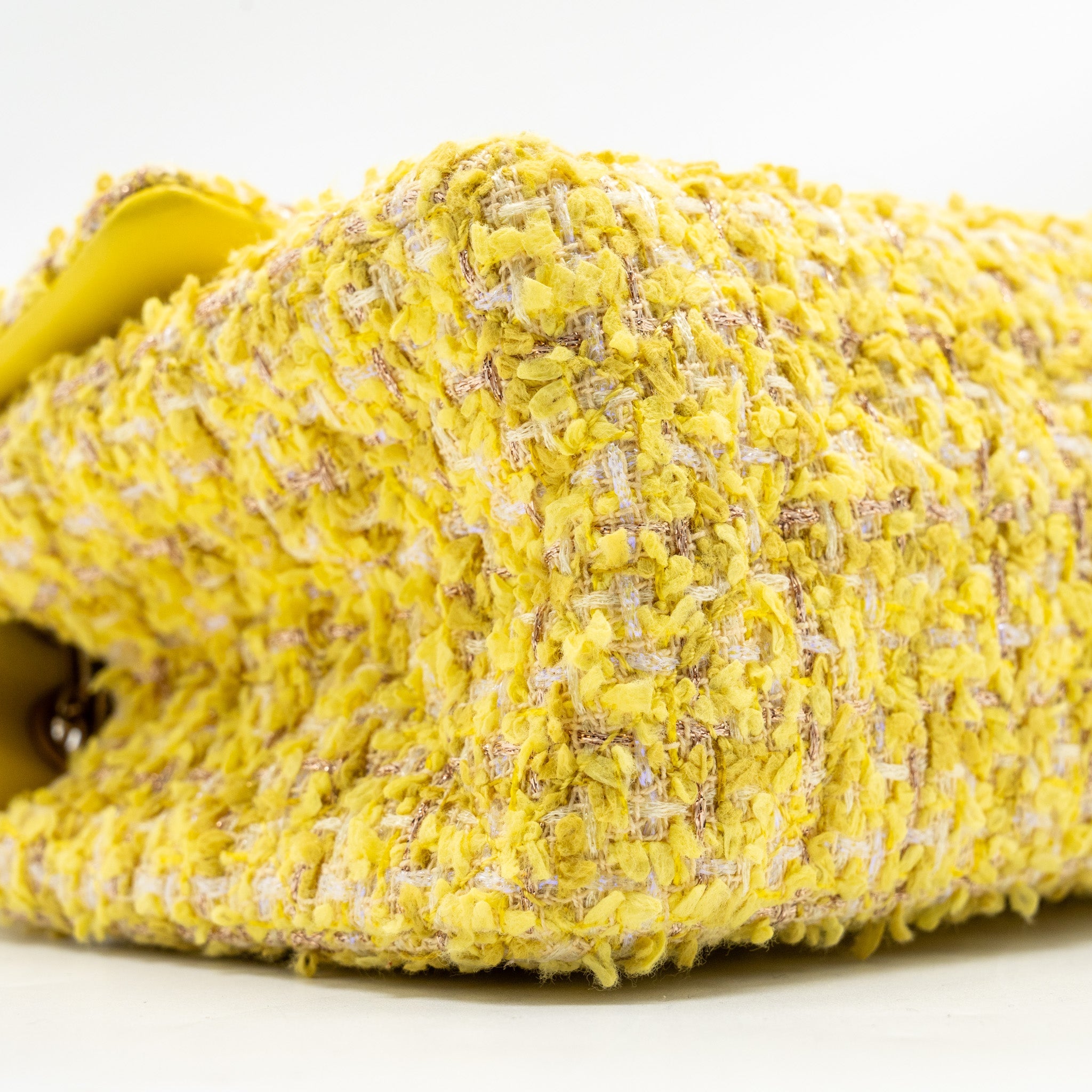 CHANEL MINI 2.55 REISSUE FLAP BAG TWEED YELLOW GHW