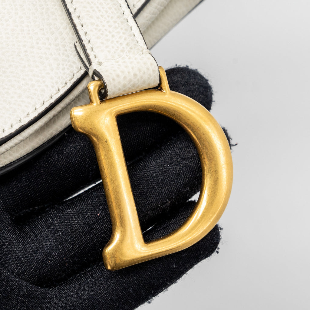 DIOR MINI SADDLE BAG GRAINED CALFSKIN WHITE GHW