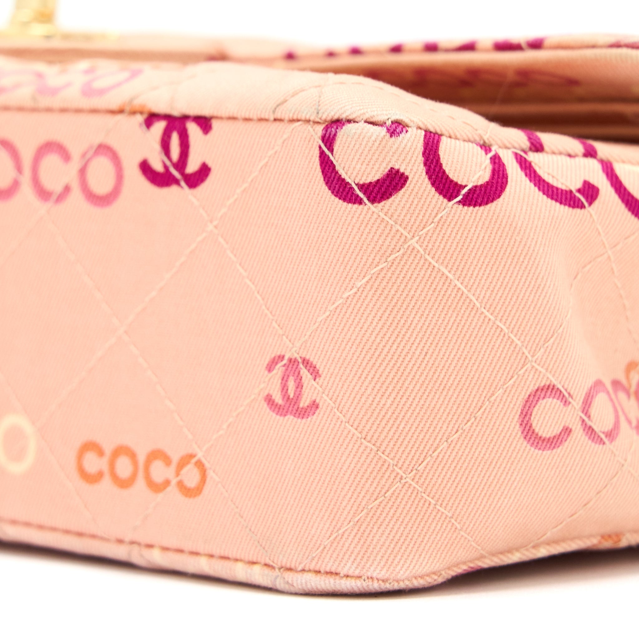 CHANEL VINTAGE COCO MEDIUM CLASSIC FLAP BAG FABRIC PINK GHW