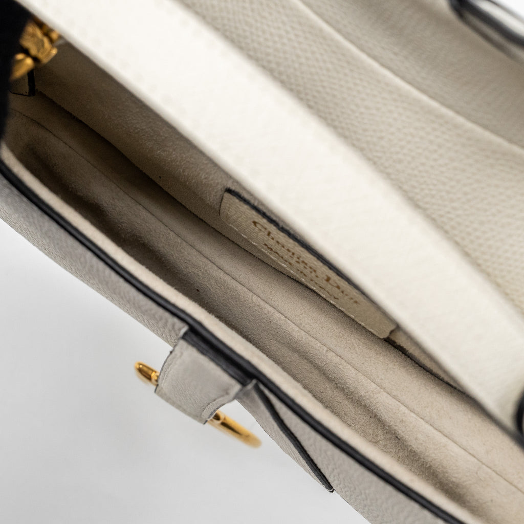 DIOR MINI SADDLE BAG GRAINED CALFSKIN WHITE GHW