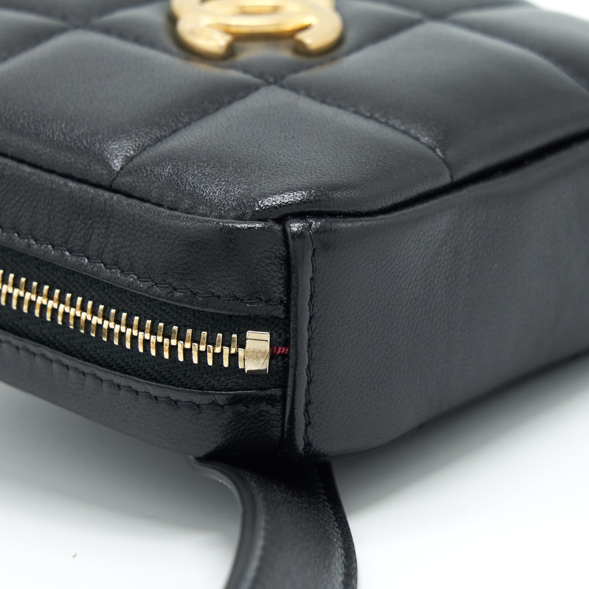 CHANEL QUILTED BELT BAG LAMBSKIN BLACK WITH GHW