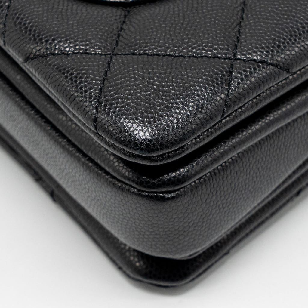 CHANEL CC CAMELLIA SMALL SHOPPING BAG CAVIAR BLACK GHW (MICROCHIP)