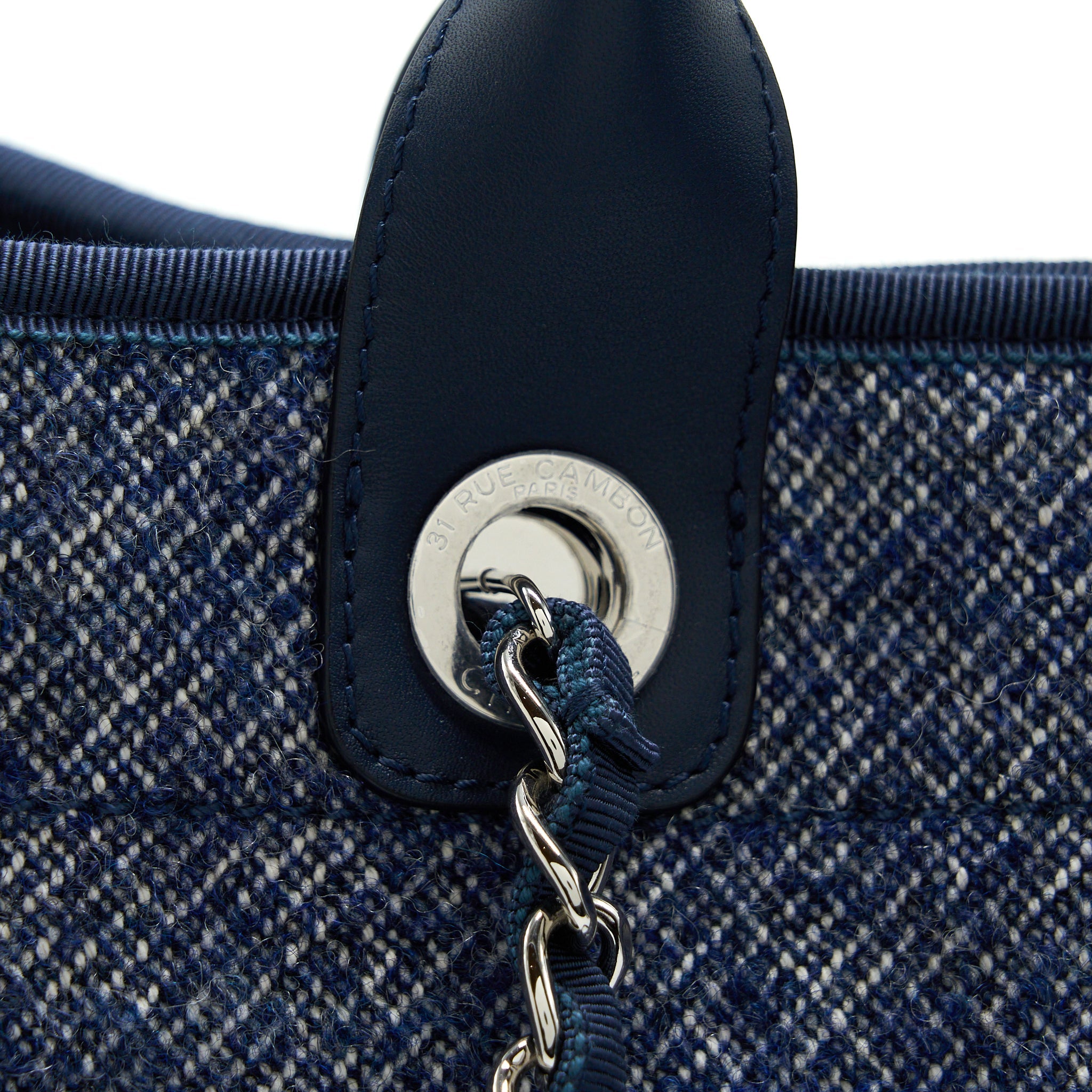 CHANEL DEAUVILLE TOTE BAG NAVY SHW(MICROCHIP)