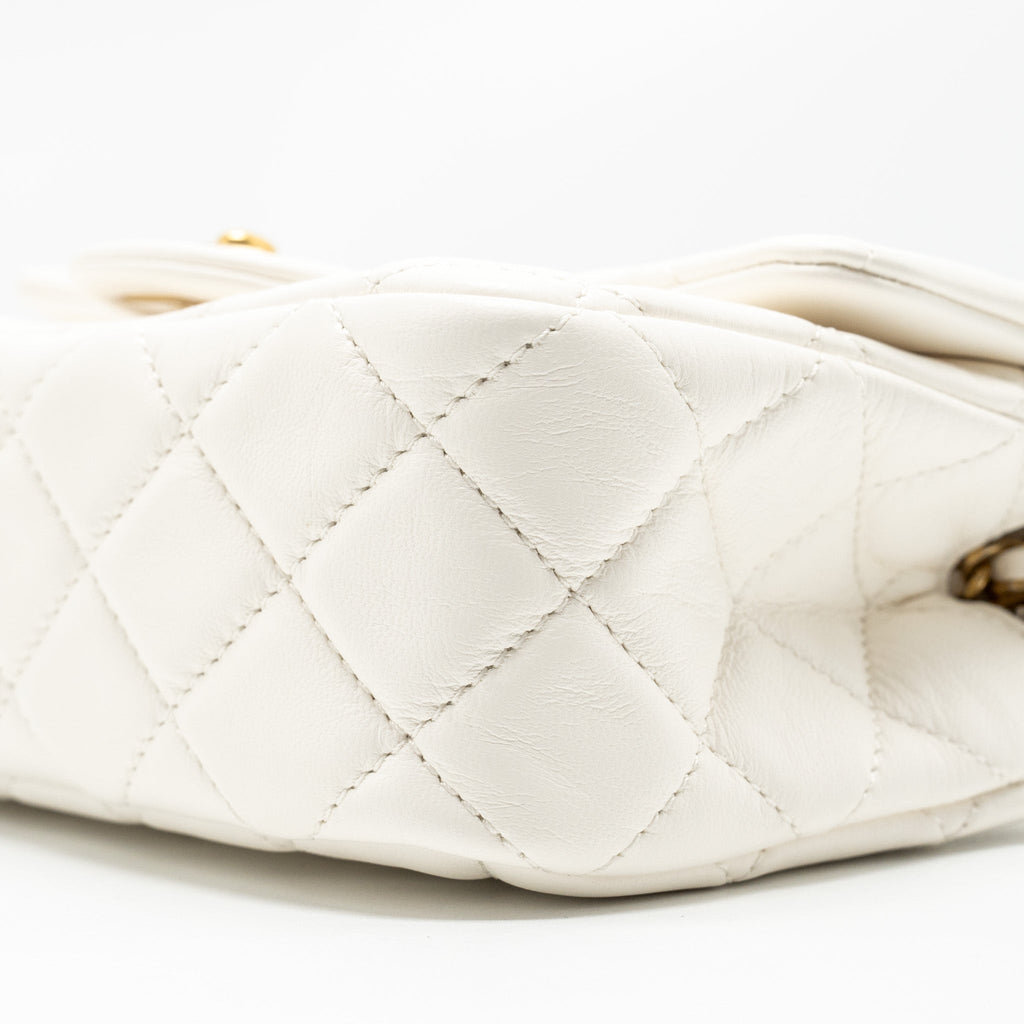 CHANEL PEARL CRUSH MINI RECTANGULAR FLAP BAG LAMBSKIN WHITE GHW (MICROCHIP)