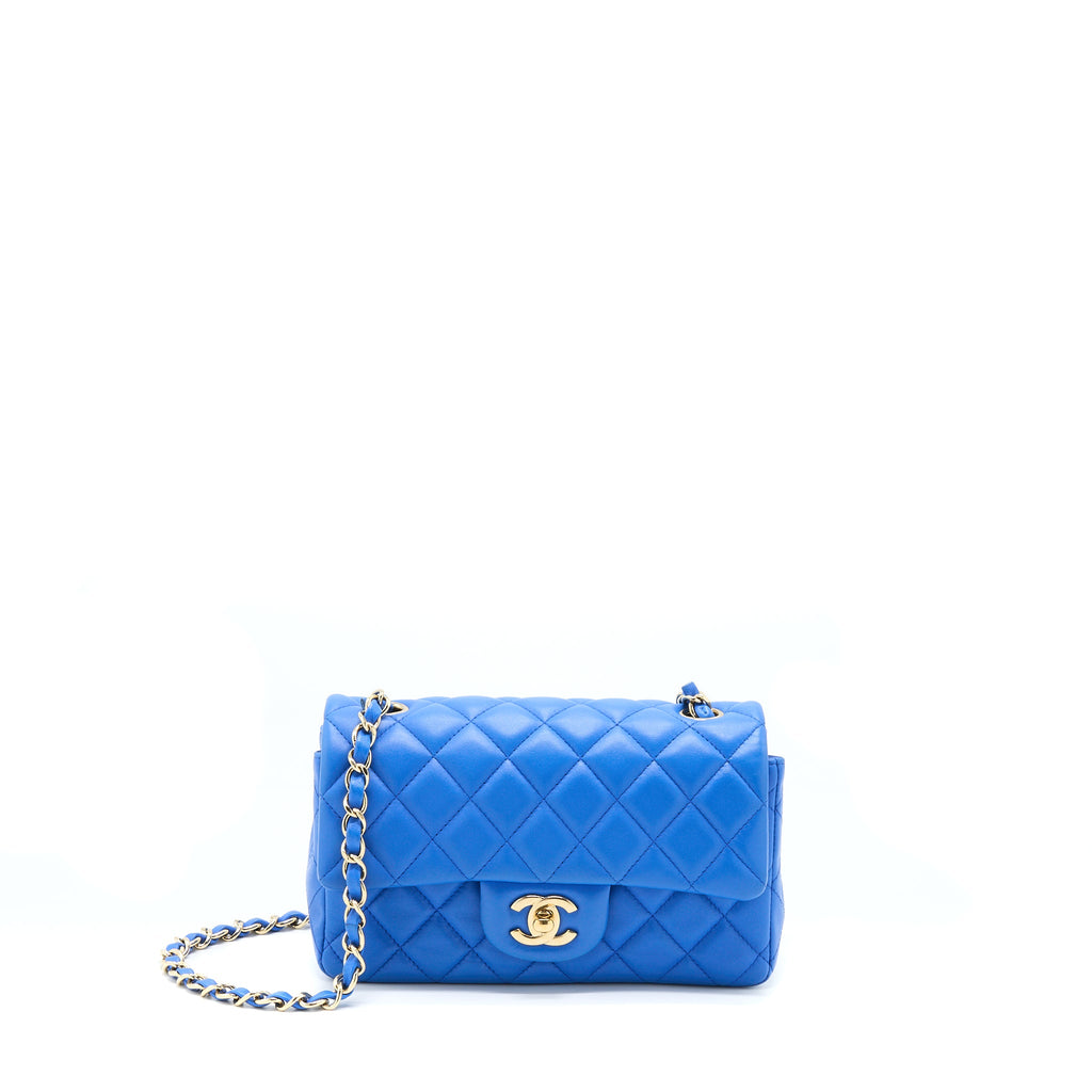 CHANEL MINI RECTANGULAR FLAP BAG LAMBSKIN BLUE LGHW