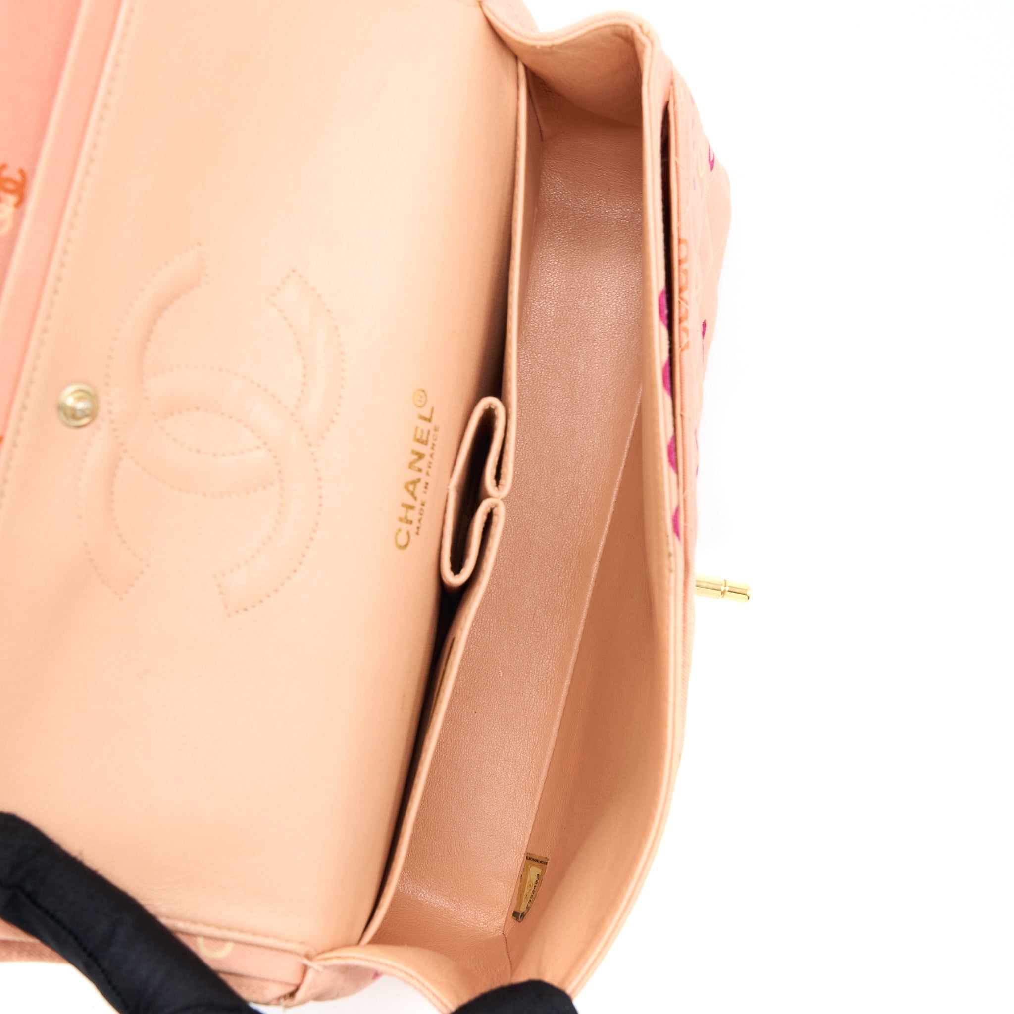CHANEL VINTAGE COCO MEDIUM CLASSIC FLAP BAG FABRIC PINK GHW