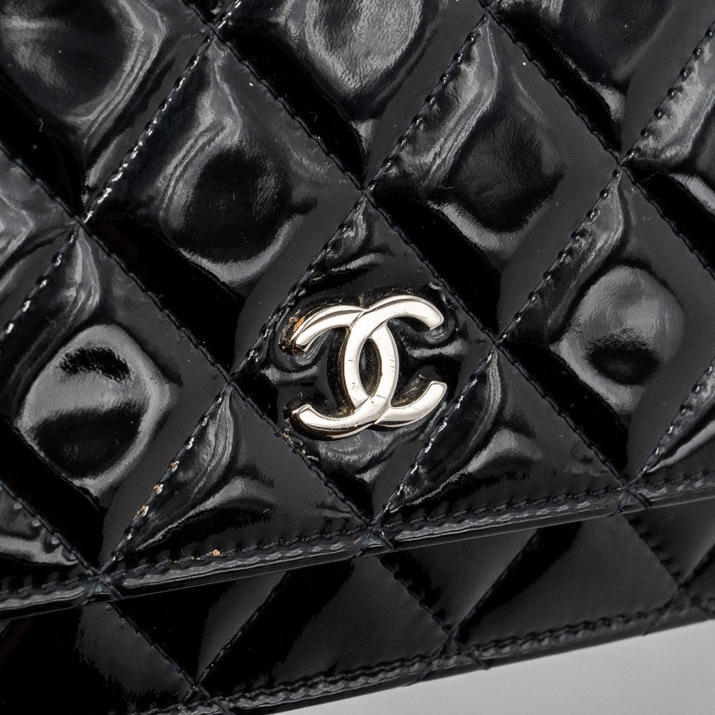 CHANEL CLASSIC WALLET ON CHAIN PATENT BLACK SHW