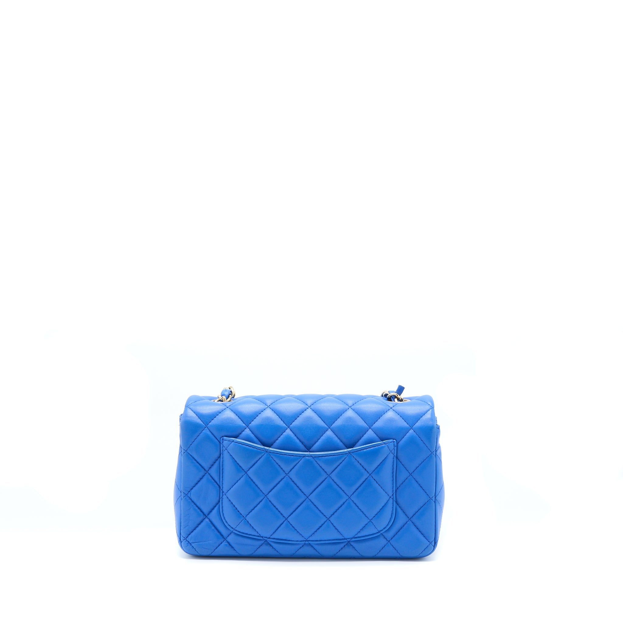 CHANEL MINI RECTANGULAR FLAP BAG LAMBSKIN BLUE LGHW