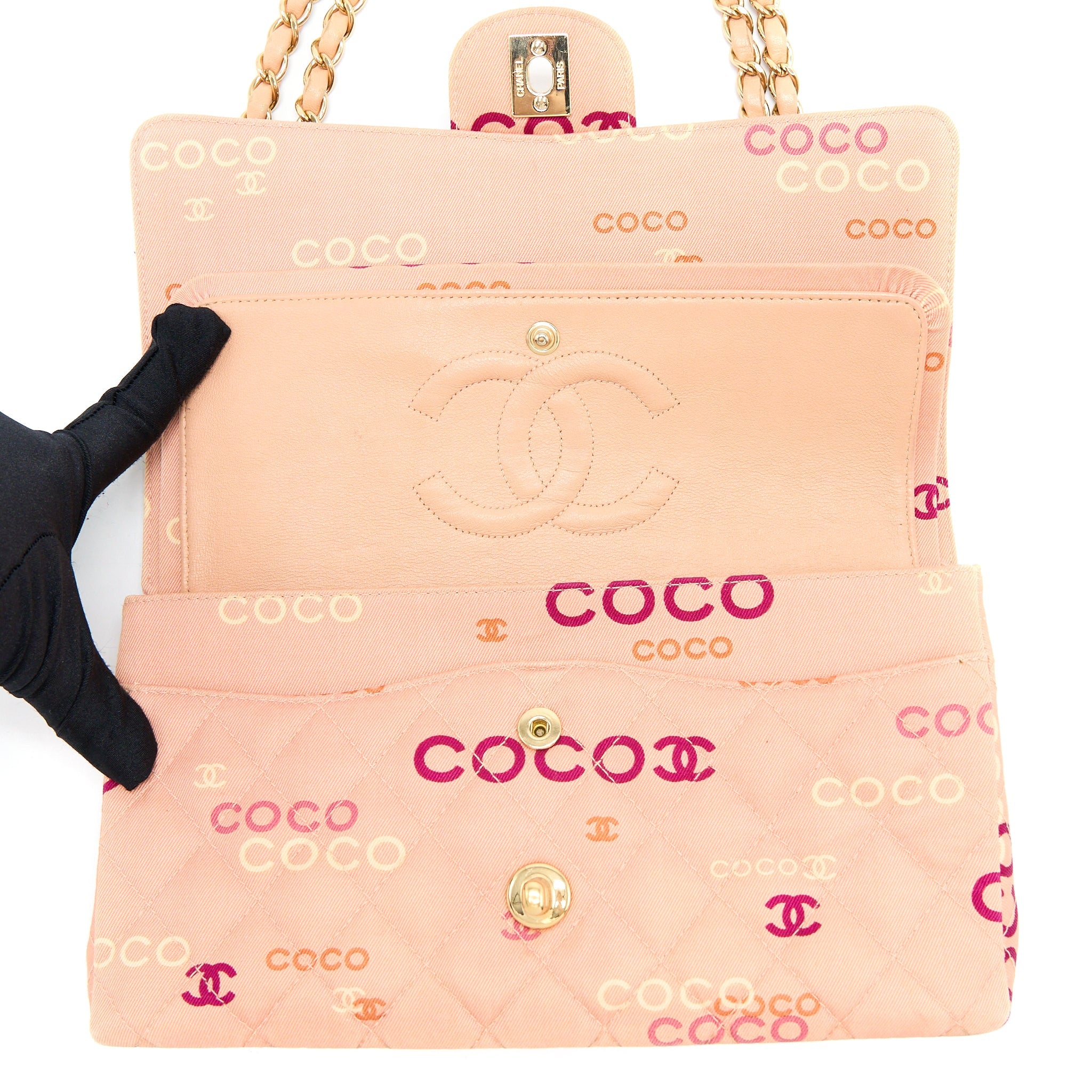 CHANEL VINTAGE COCO MEDIUM CLASSIC FLAP BAG FABRIC PINK GHW
