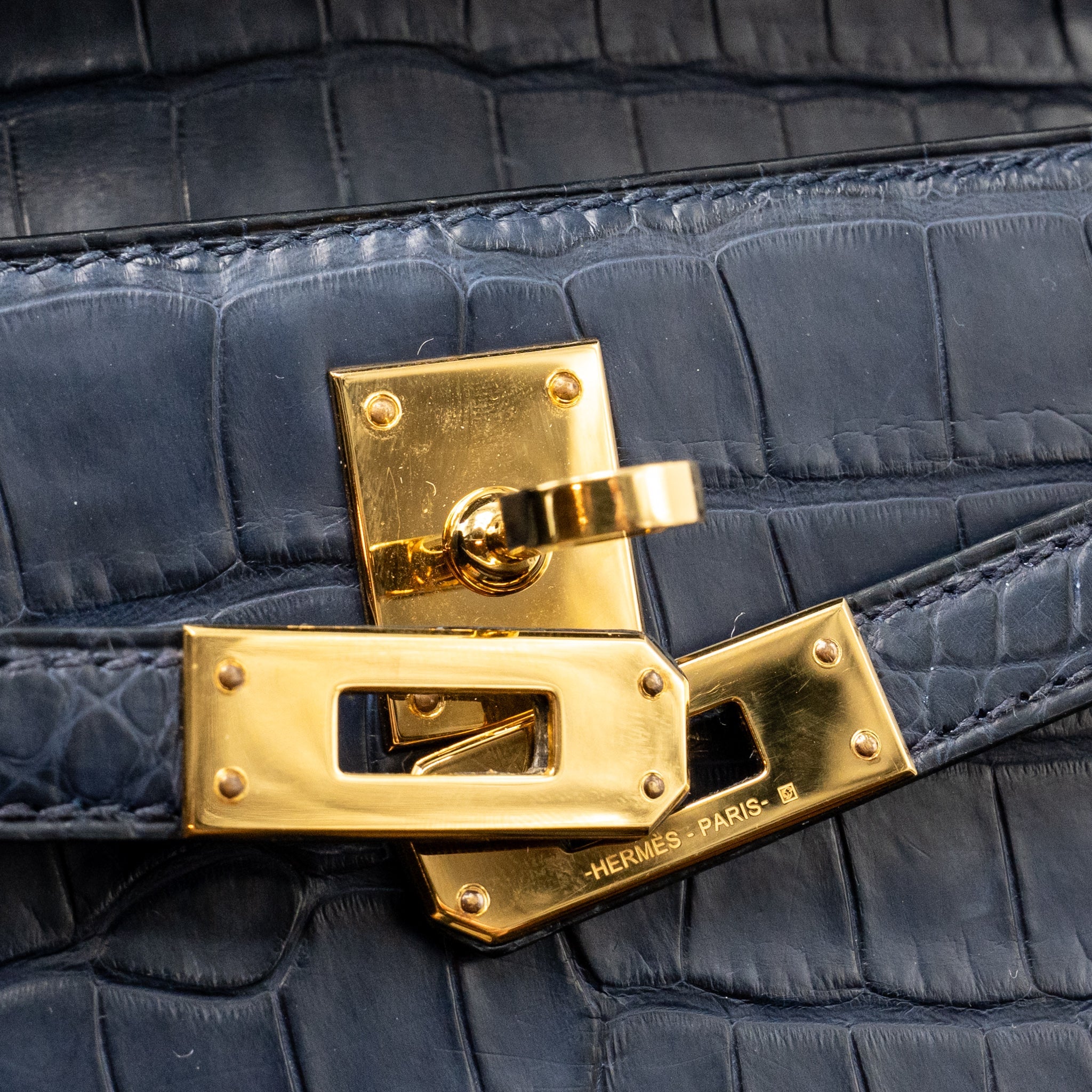 HERMES KELLY POCHETTE MATT ALLIGATOR MISSISSIPPIENSIS BLUE INDIGO GHW