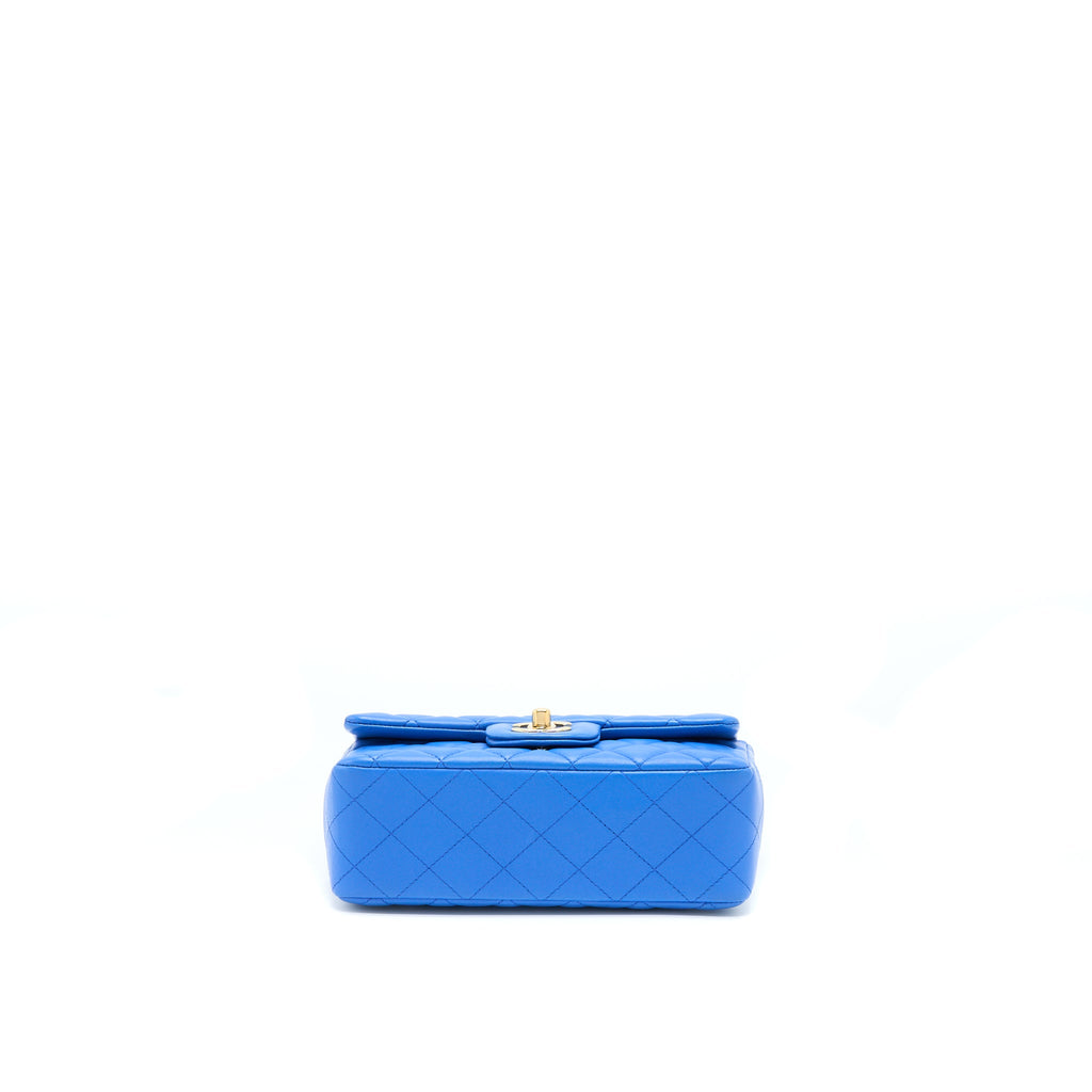 CHANEL MINI RECTANGULAR FLAP BAG LAMBSKIN BLUE LGHW