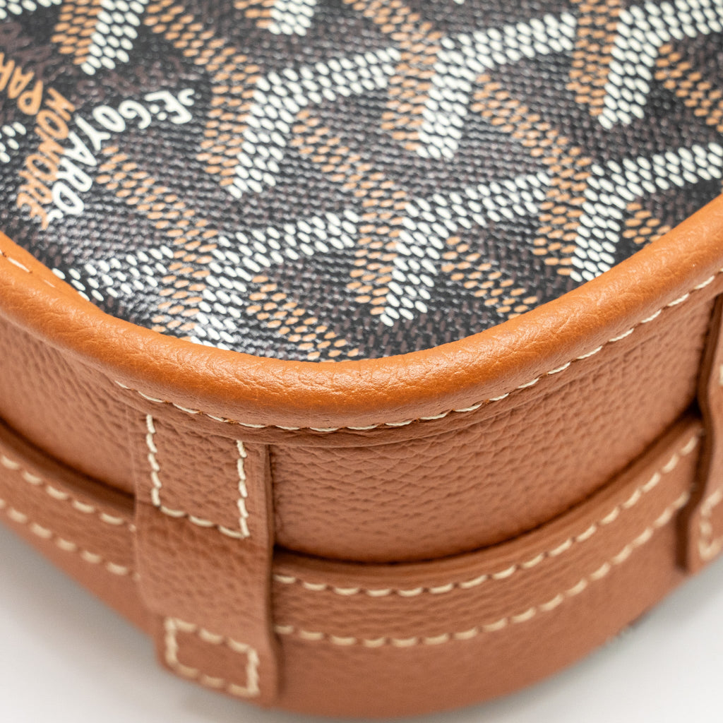 GOYARD BELVEDERE PM MESSENGER BAG GOYARDLINE CANVAS/CALFSKIN BLACK/TAN SHW