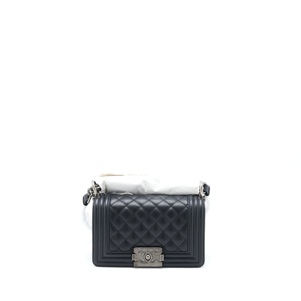 CHANEL SMALL BOY BAG CAVIAR BLACK RUTHENIUM SHW (MICROCHIP)
