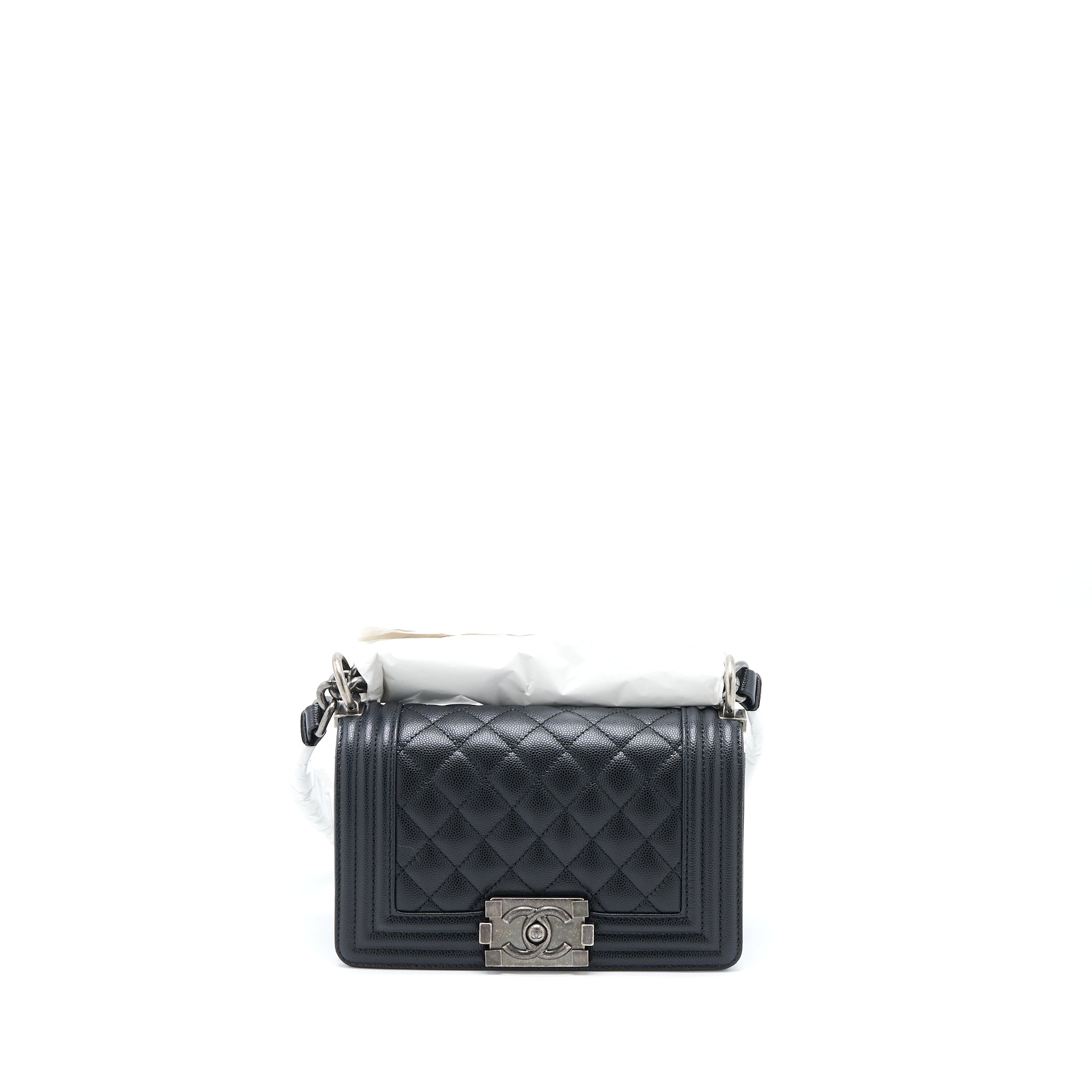 CHANEL SMALL BOY BAG CAVIAR BLACK RUTHENIUM SHW (MICROCHIP)