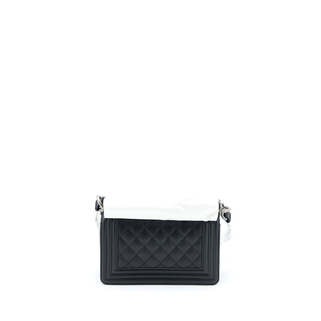 CHANEL SMALL BOY BAG CAVIAR BLACK RUTHENIUM SHW (MICROCHIP)