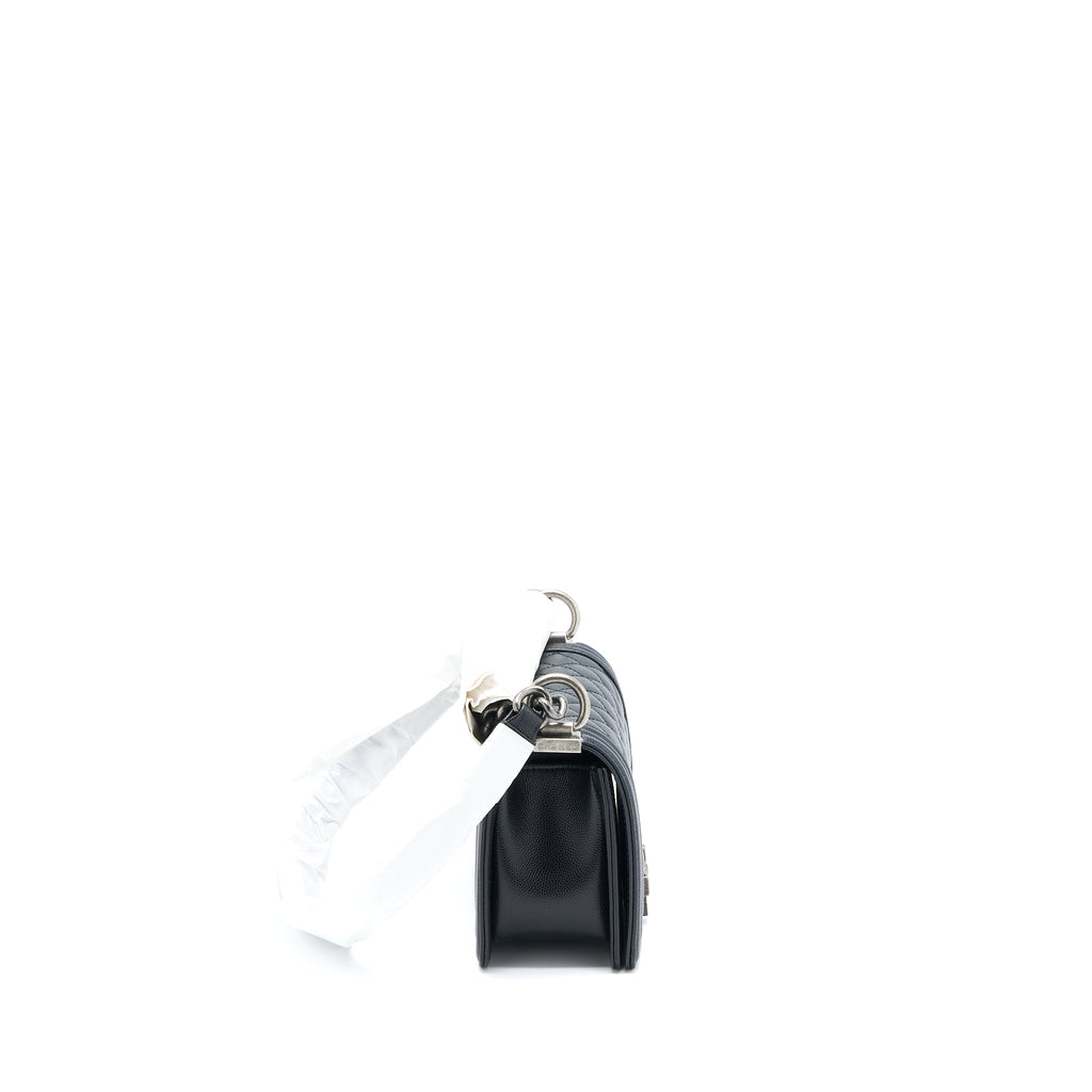CHANEL SMALL BOY BAG CAVIAR BLACK RUTHENIUM SHW (MICROCHIP)