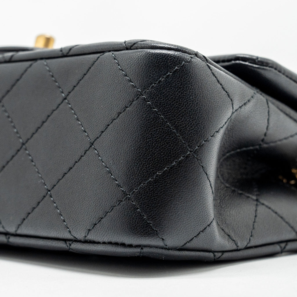 CHANEL PEARL CRUSH MINI RECTANGULAR FLAP BAG LAMBSKIN BLACK GHW (MICROCHIP)