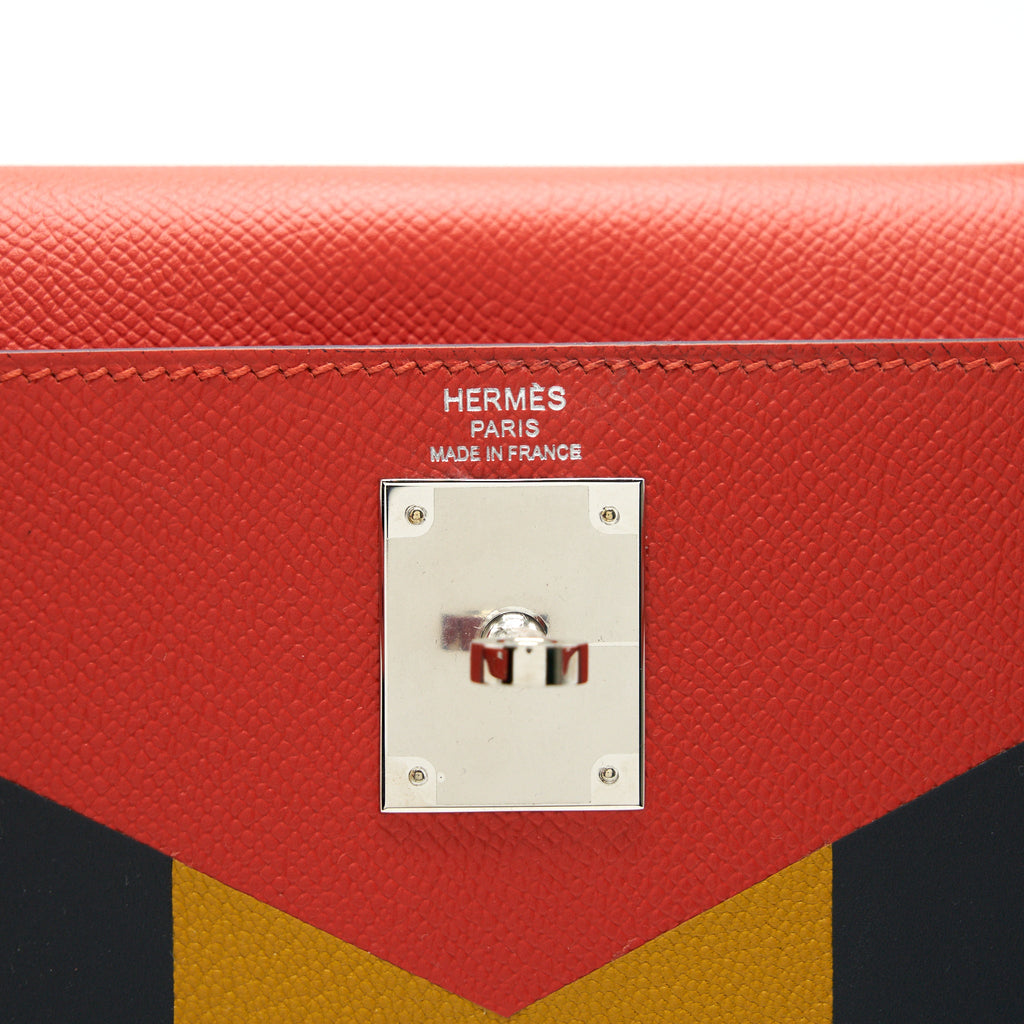HERMES KELLY LETTER M BAG SELLIER 28 EPSOM/ SOMBRERO/ MYSORE IN CAPUCINE/ BLEU OBSCUR/ AMBRE