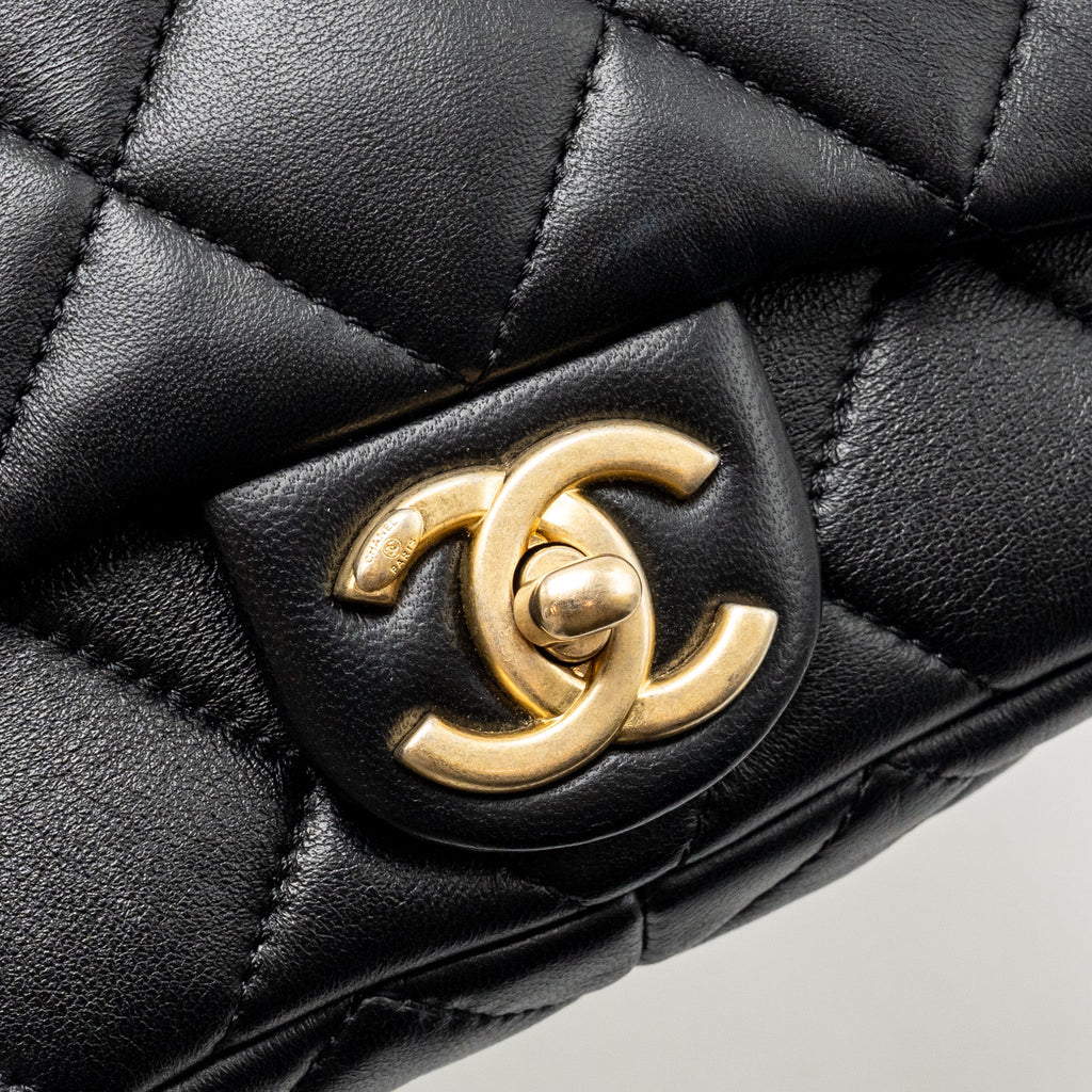 CHANEL 22S GIANT CHAIN MINI FLAP BAG LAMBSKIN BLACK BRUSHED GHW (MICROCHIP)
