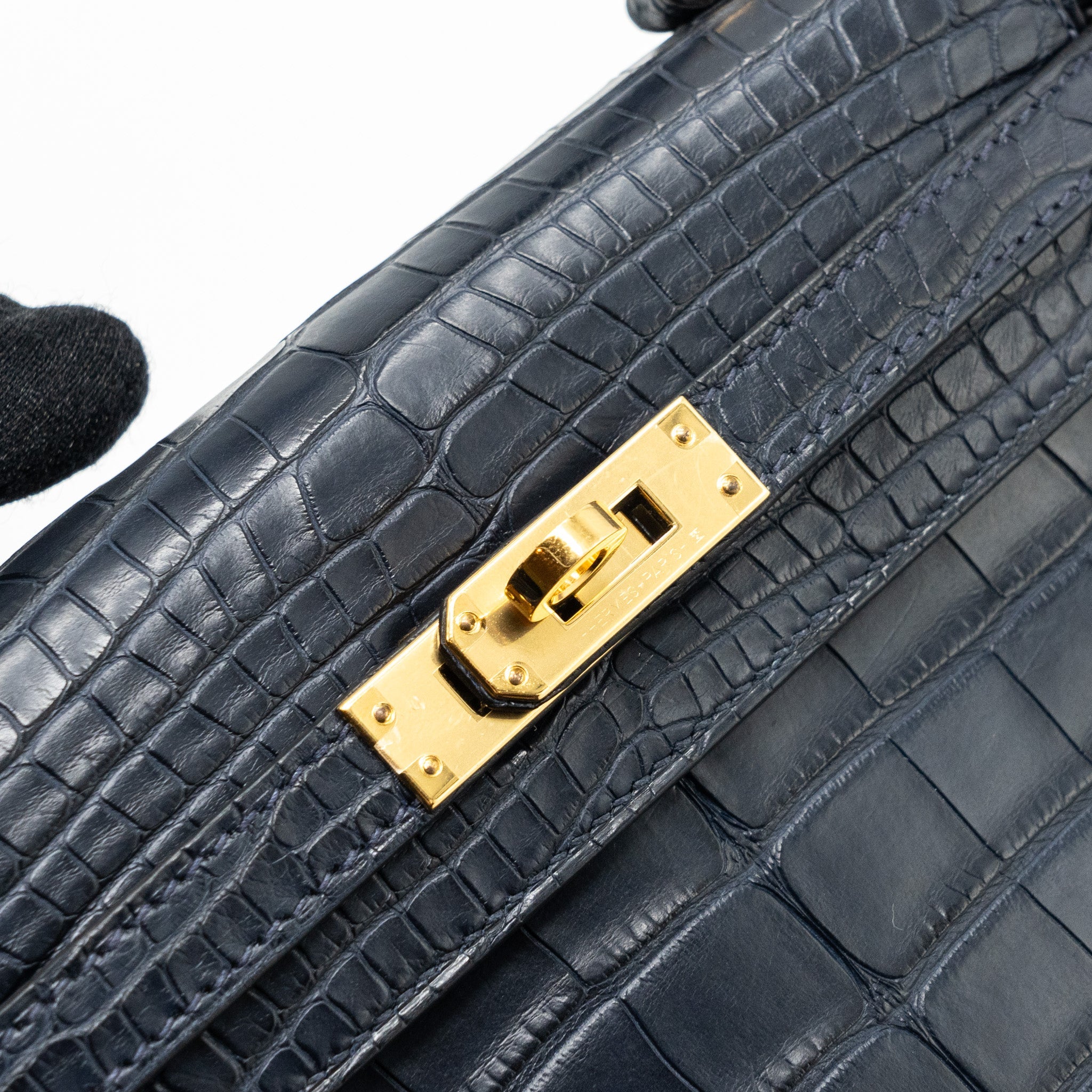 HERMES KELLY 25 MATTE CROCODILE ALLIGATOR MISSISSIPPIENSIS BLUE INDIGO GHW