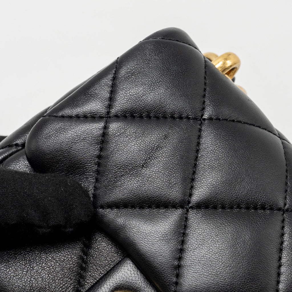 CHANEL 22S GIANT CHAIN MINI FLAP BAG LAMBSKIN BLACK BRUSHED GHW (MICROCHIP)