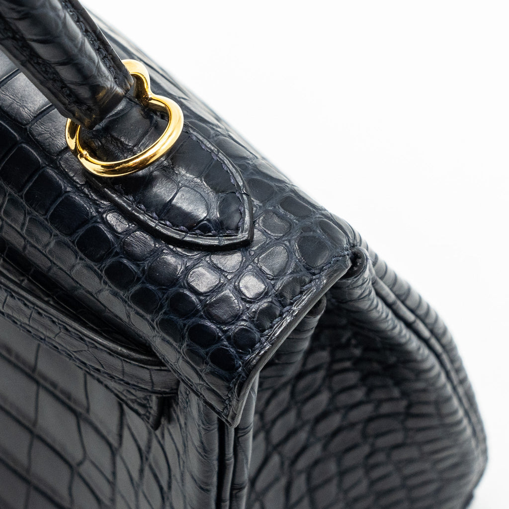 HERMES KELLY 25 MATTE CROCODILE ALLIGATOR MISSISSIPPIENSIS BLUE INDIGO GHW