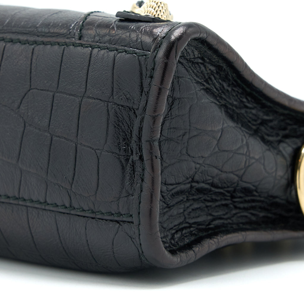 BALENCIAGA MINI CITY CROC-EMBOSSED CALFSKIN BLACK GHW