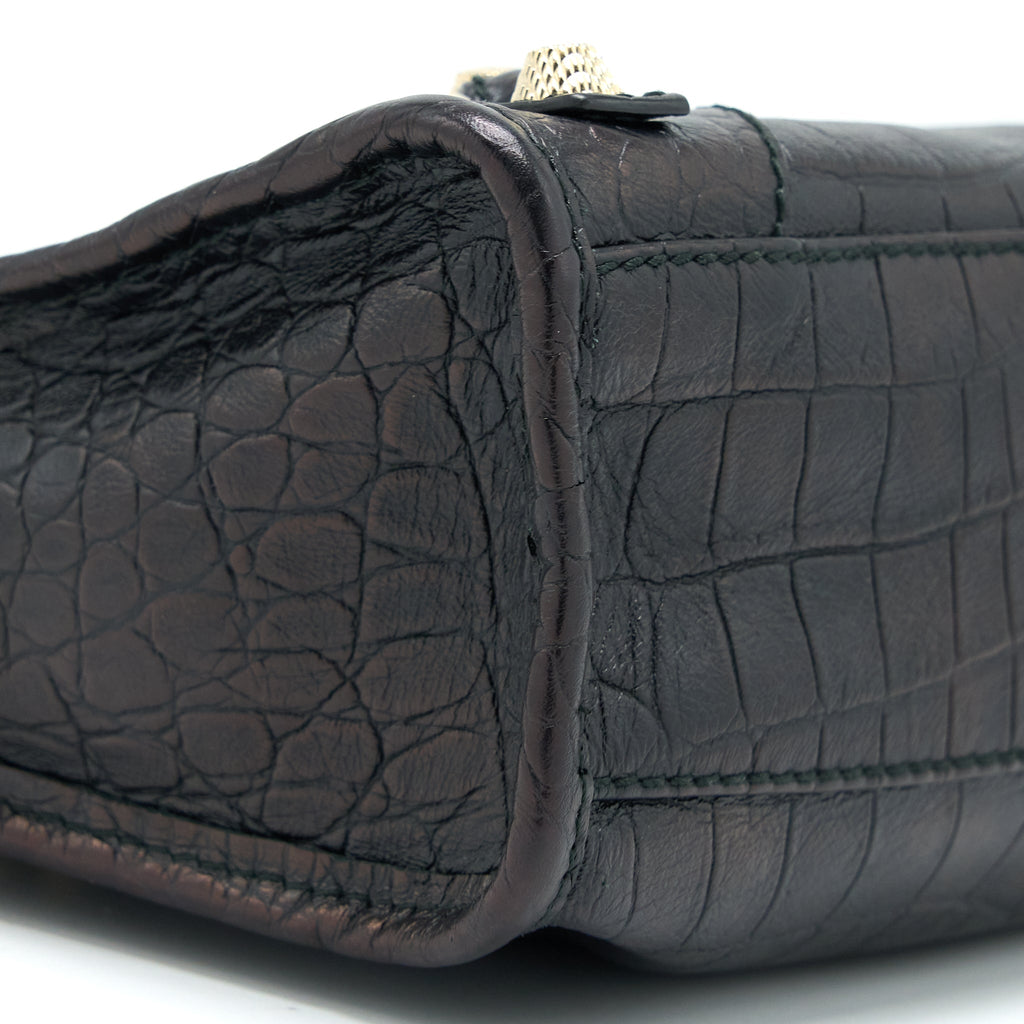 BALENCIAGA MINI CITY CROC-EMBOSSED CALFSKIN BLACK GHW