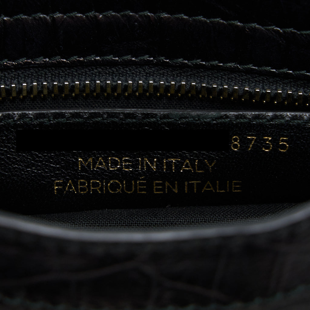 BALENCIAGA MINI CITY CROC-EMBOSSED CALFSKIN BLACK GHW
