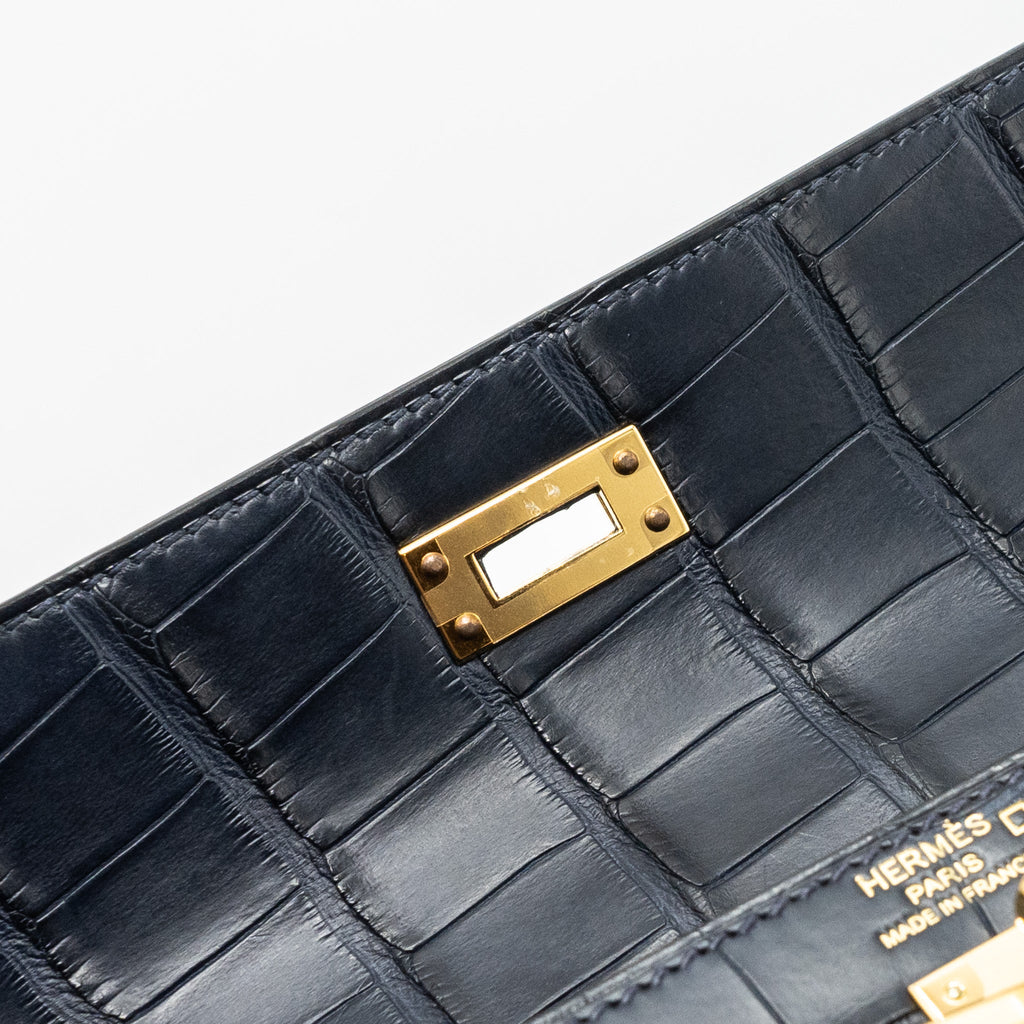HERMES KELLY 25 MATTE CROCODILE ALLIGATOR MISSISSIPPIENSIS BLUE INDIGO GHW