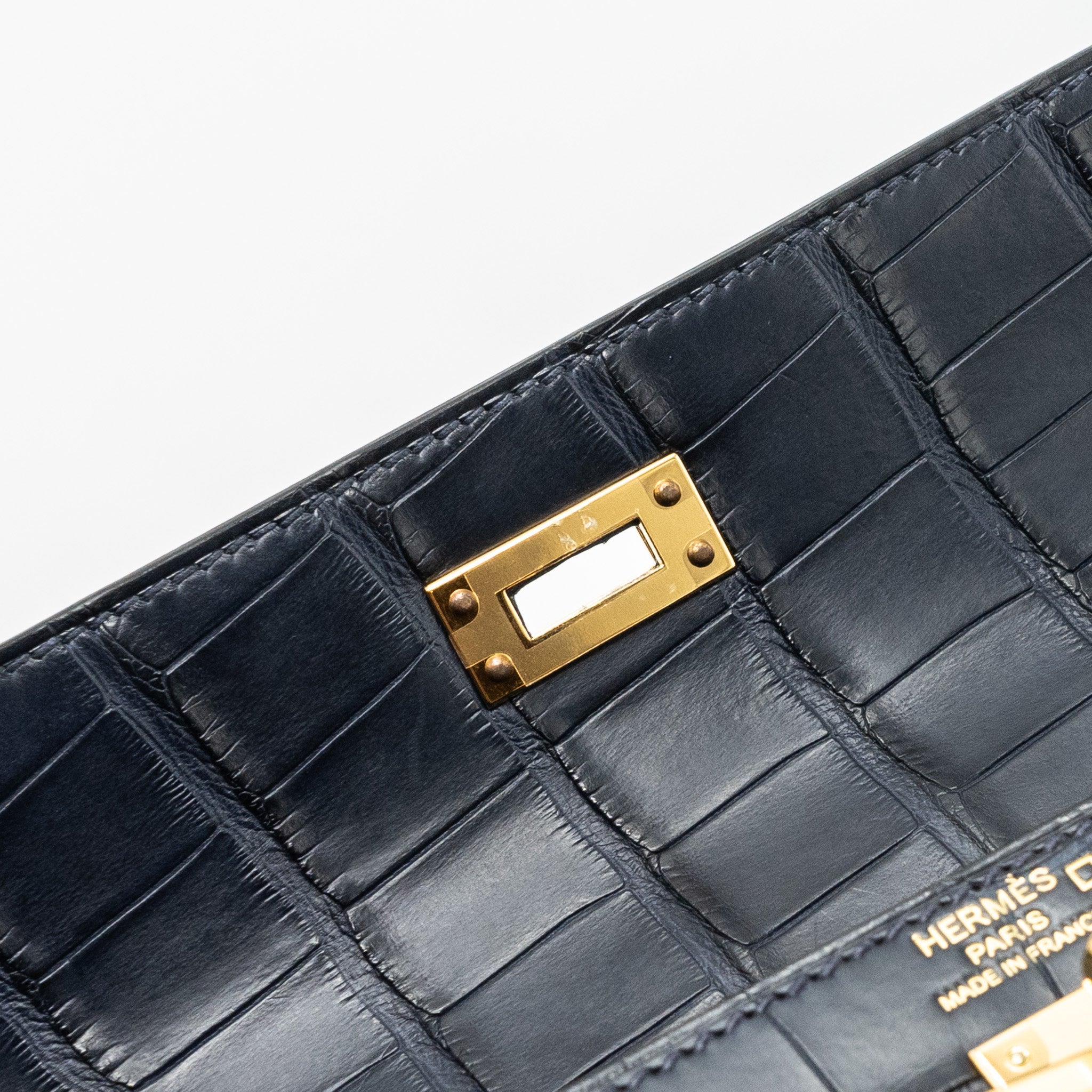 HERMES KELLY 25 MATTE CROCODILE ALLIGATOR MISSISSIPPIENSIS BLUE INDIGO GHW