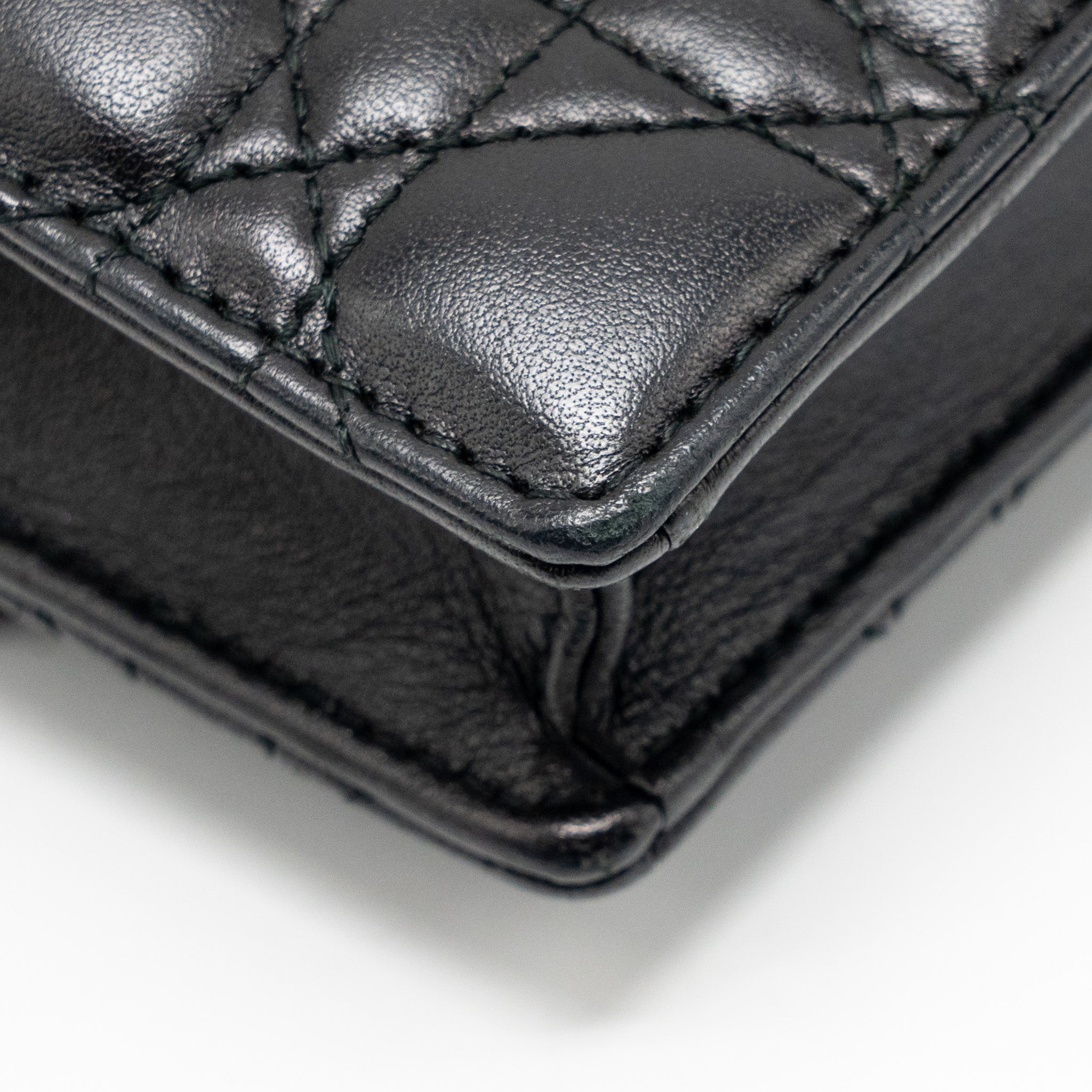 DIOR DIORADDICT WALLET ON CHAIN CANNAGE LEATHER BLACK GHW